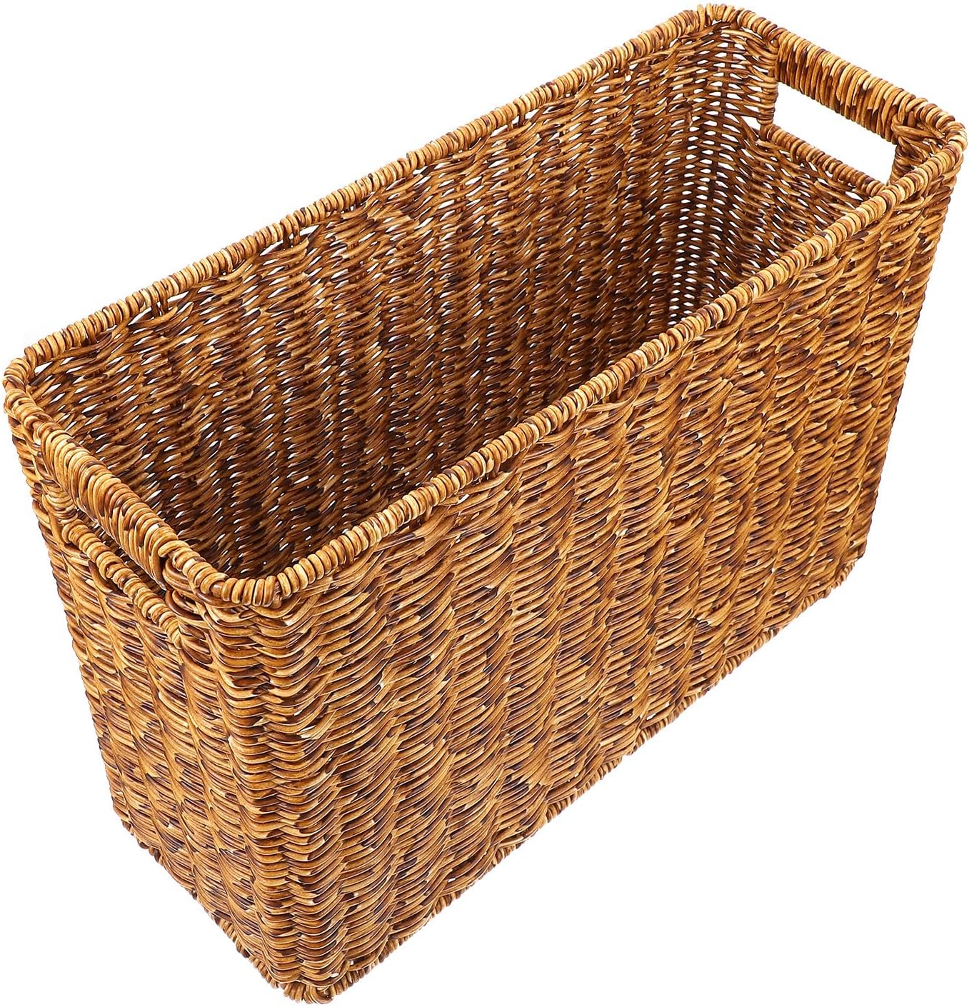 Rectangular Desktop Storage Basket, Multi-function Woven Magazine Organizer, Simulated Rattan Household Storage Container for Home and Office Use, Deep Brown