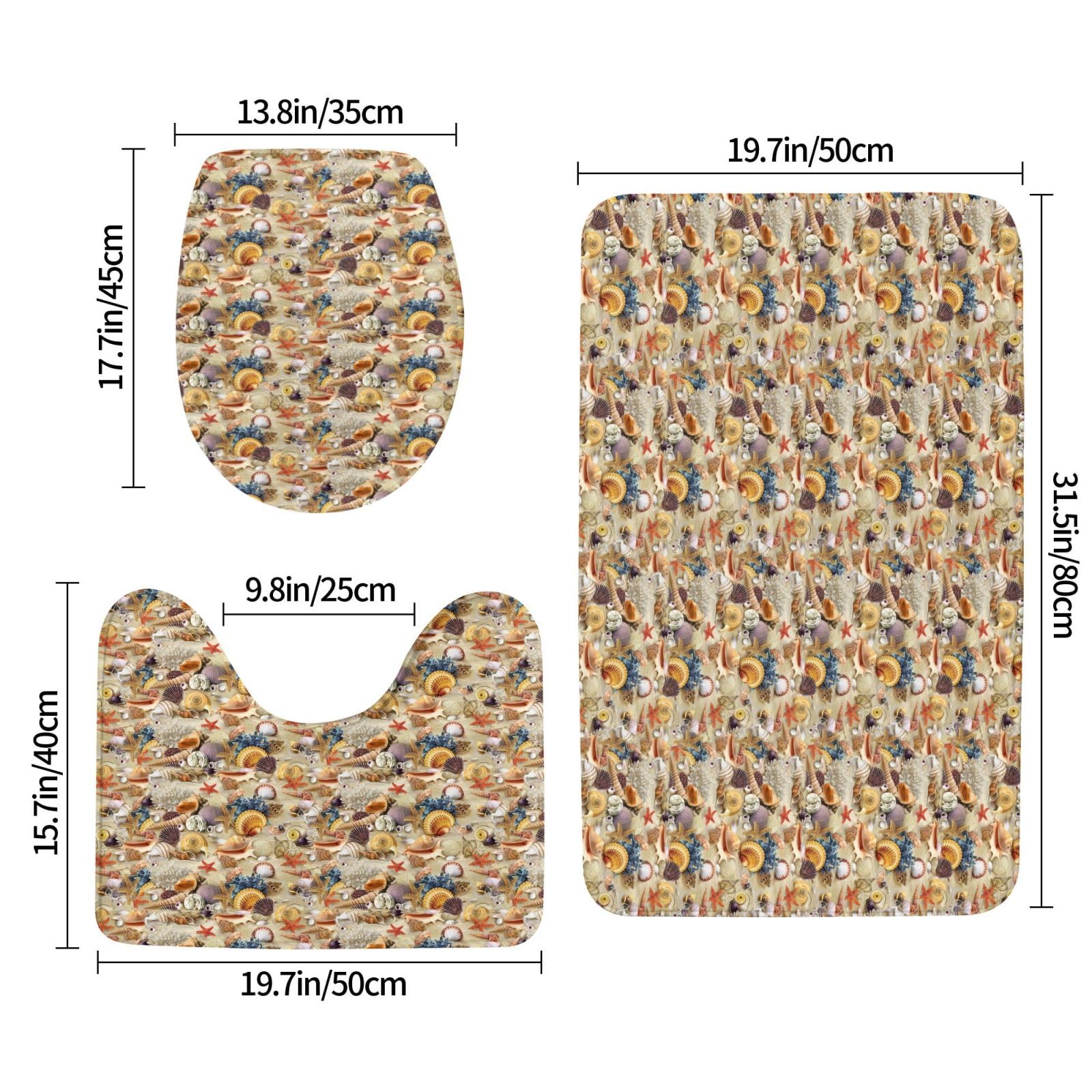 BREAUX Estrella de mar Conchas Arena Playa Tema de impresión antideslizante alfombra de piso piso baño piso antideslizante ducha manta 3 piezas Set