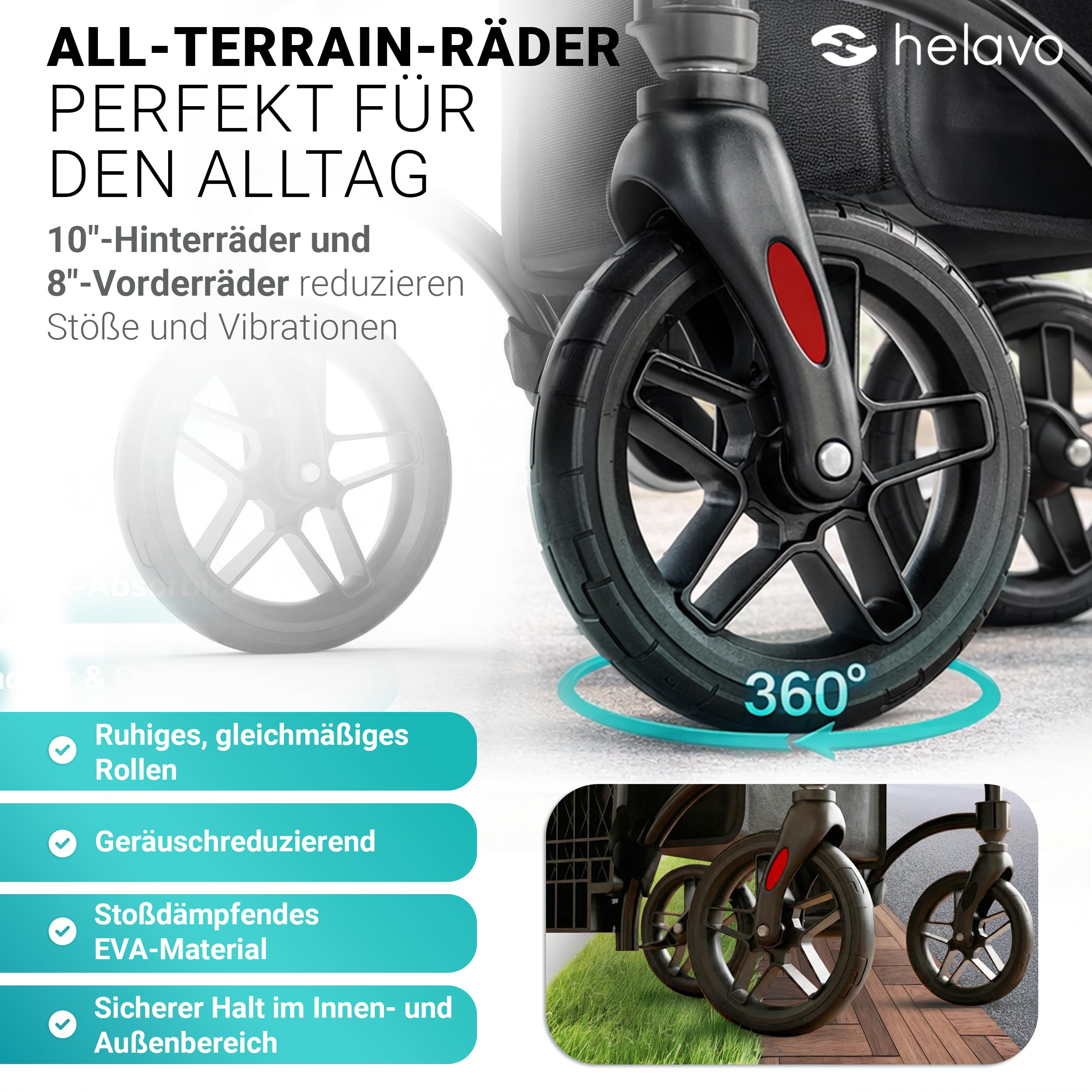 Helavo 2-in-1 Rollator und Rollstuhl mit All-Terrain-Rädern - Leichter Rollator mit Rollstuhlfunktion, Faltbar, Höhenverstellbar, Bis 136 kg Belastbar | Aluminium 2-in-1-Rollator mit Fußstützen - 10" Vollgummireifen für jeden Untergrund - 136 kg Traglast