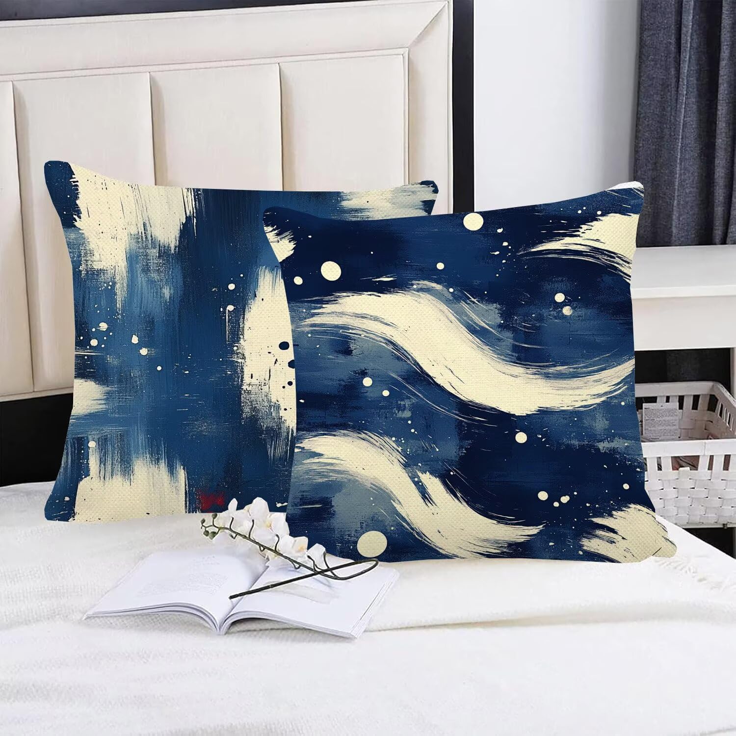Juego de 4 Fundas Cojines Azul Arte 45 x 45 cm Fundas Cojines, Decoración Moderna Cojin Exterior, para Sofá salón Cama Sillas Decoración, Cuadrado Terciopelo Sofá Cojín Exterior (Sin Almohada) m-403