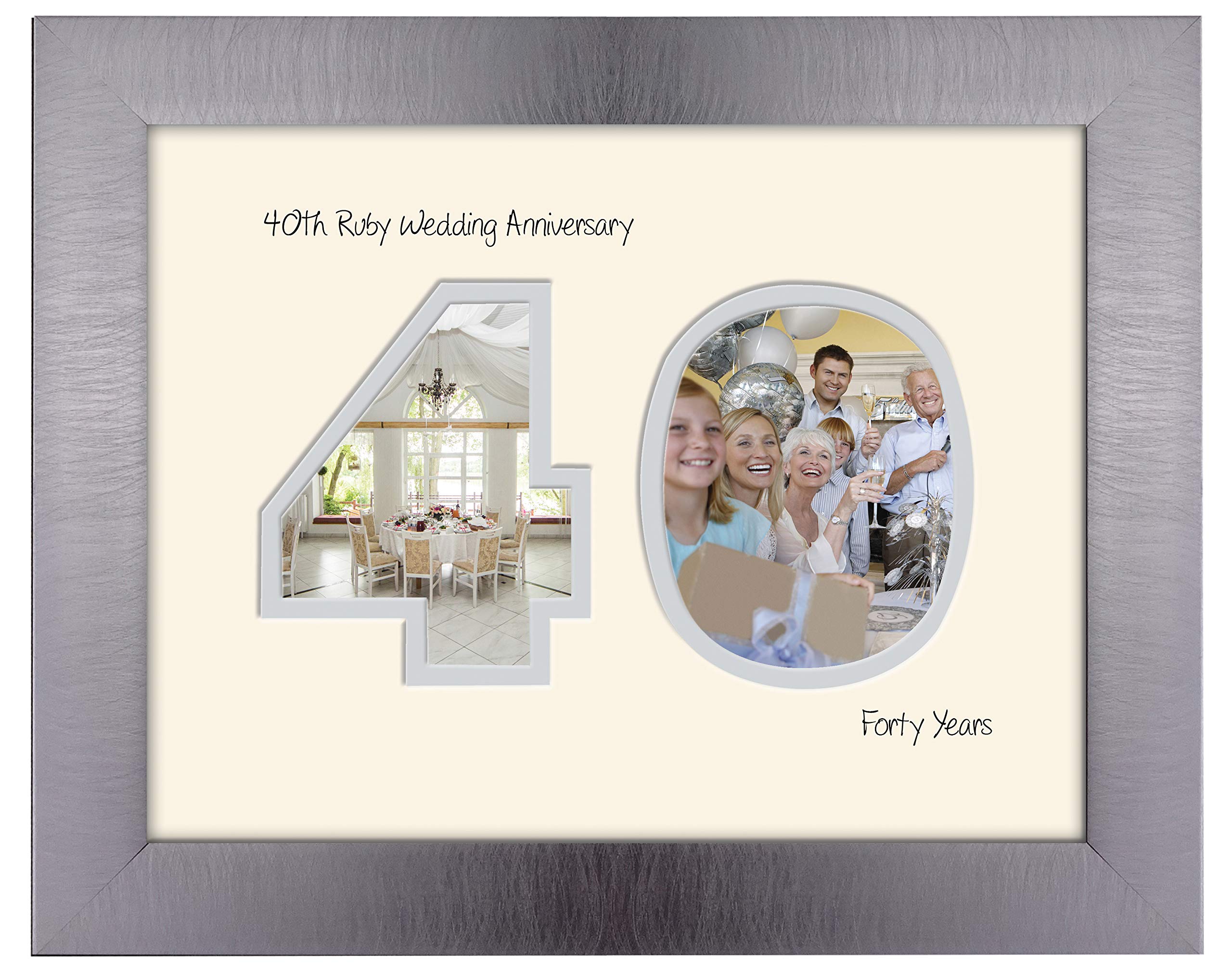 Photos In A Word Brushed Silver Finish Frame Cream Mount Grey Inside 40Th Ruby Wedding Anniversary Photo Frame Fortieth Cut Out Numbers Double Mount Quality Gift 1193F (Brushed Silver Finish Frame Cream Mount Grey Inside)