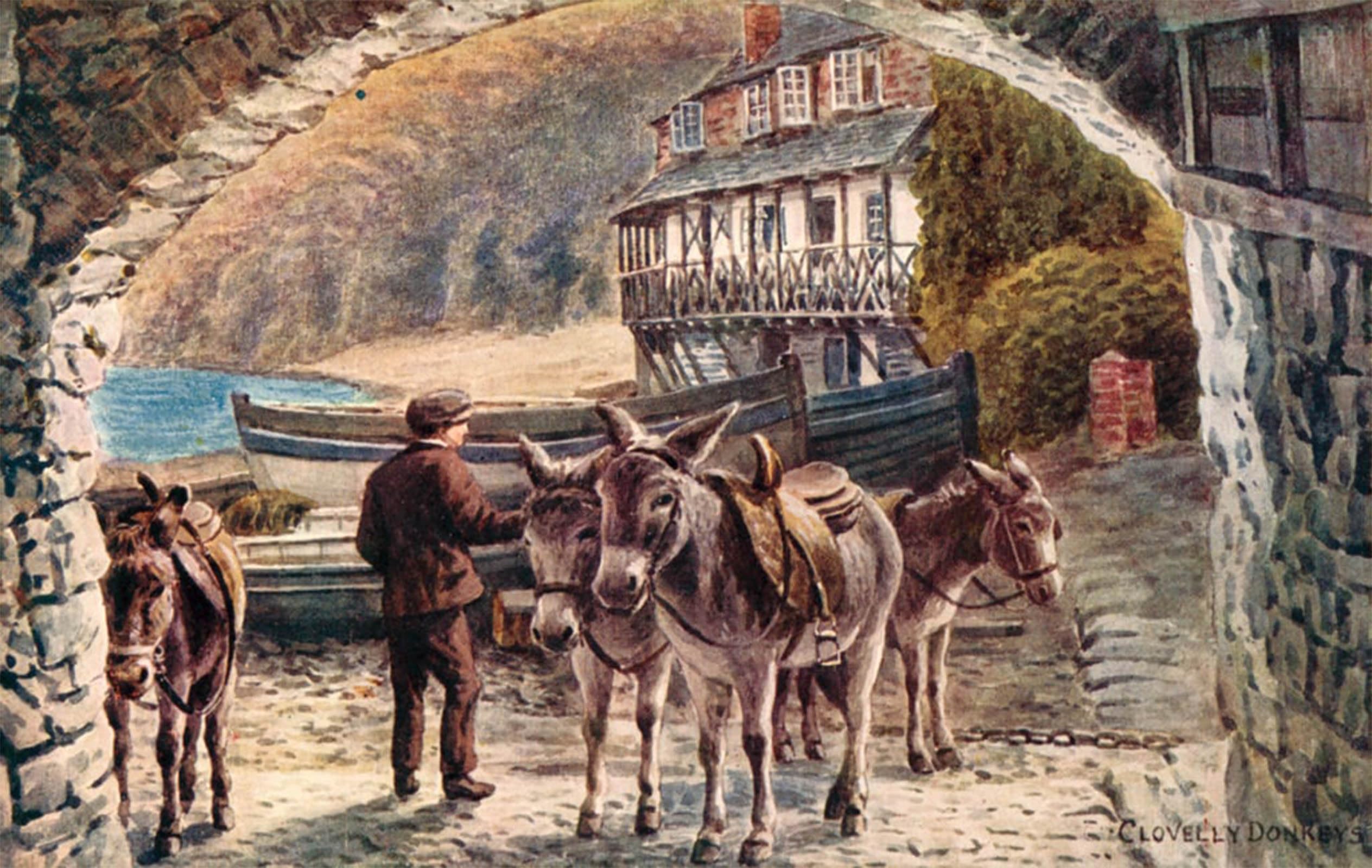 POSTERIIk Famous Animal Posters Vintage Picture Clovelly Donkeys by Alfred Robert Quinton Modern Wall Decor for Home Decor 60x90cm