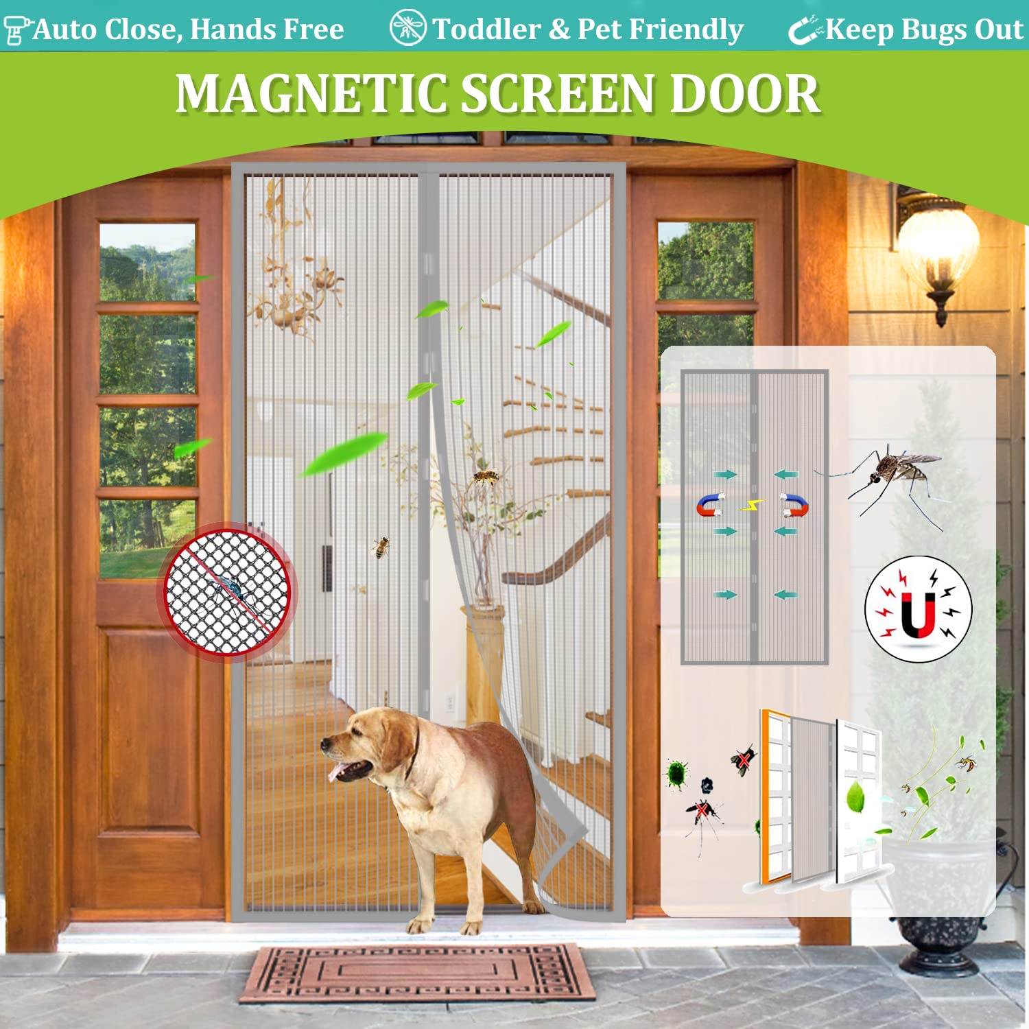 Magnet Fliegengitter Tür Insektenschutz,Magnetisches Moskitonetz, Automatisch Geschlossen, Anti-Moskito-Vorhang für Balkontür und Terrassentür.-Gray-B|| 145x205cm(57x80inch)