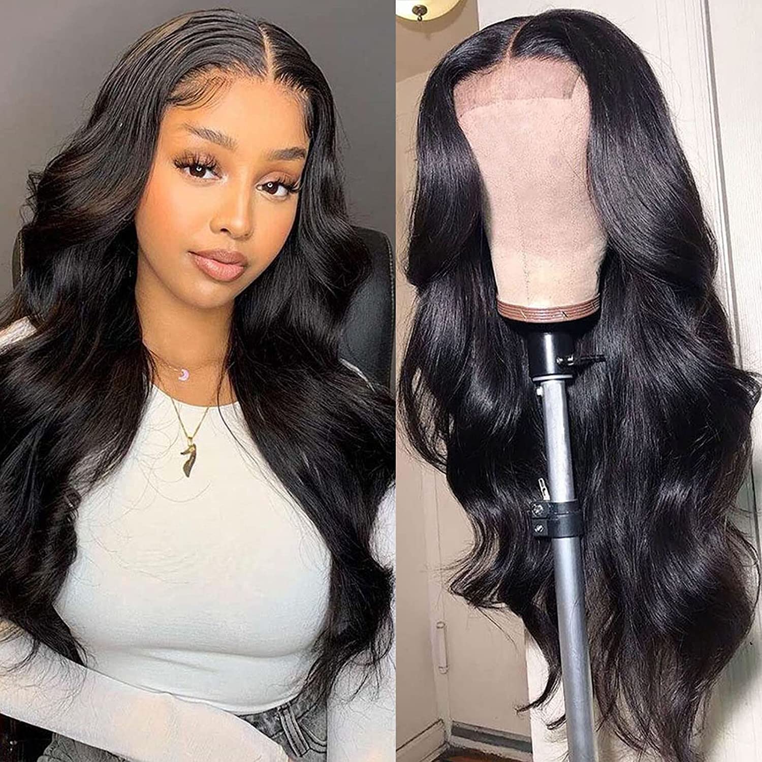 Siji mei Lace Front Wigs Human Hair Body Wave 4x4 Lace Closure Wigs for Black Women Pre Plucked with Baby Hair 150% Density Brazilian Lace Front Closure Wigs Human Hair Natural Color 18 Inch