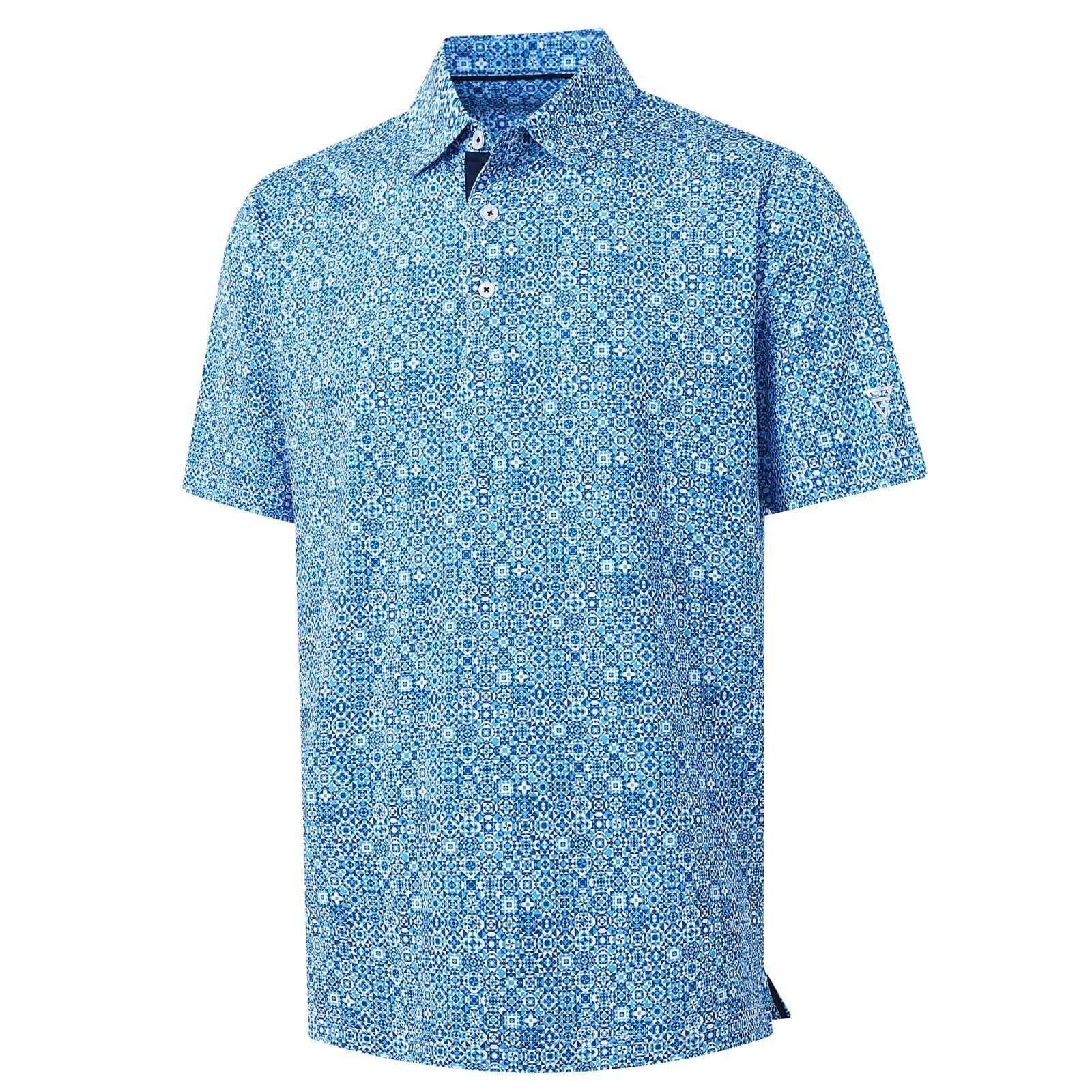 M MAELREG Mens Golf Shirt Short Sleeve Dry Fit Print Moisture Wicking Performance Patterns Collared Polo Shirt — view 36