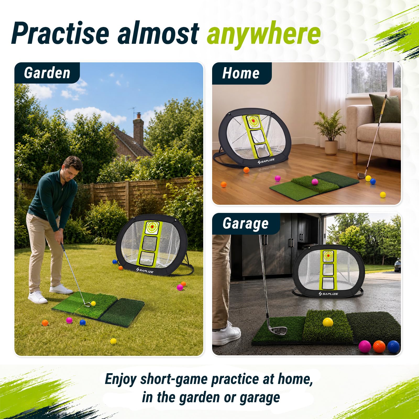SAPLIZE Golf-Chipping-Netz, stark stabil, Pop-Up-X-förmiges Golf-Zielnetz für Indoor/Outdoor/Hinterhof, Genauigkeit und Schwungübung, tragbares Golf-Trainingsnetz