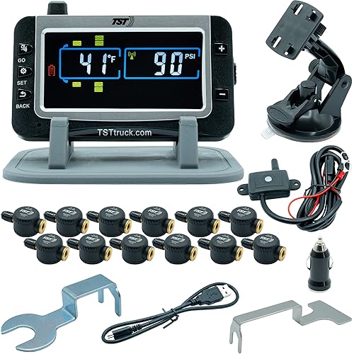 TST 507 Tire Pressure Monitoring System with 12 Flow Thru Sensors and Color Display for Metal Valve Stems by Truck System Technologies, TPMS for RVs, Campers and Trailers