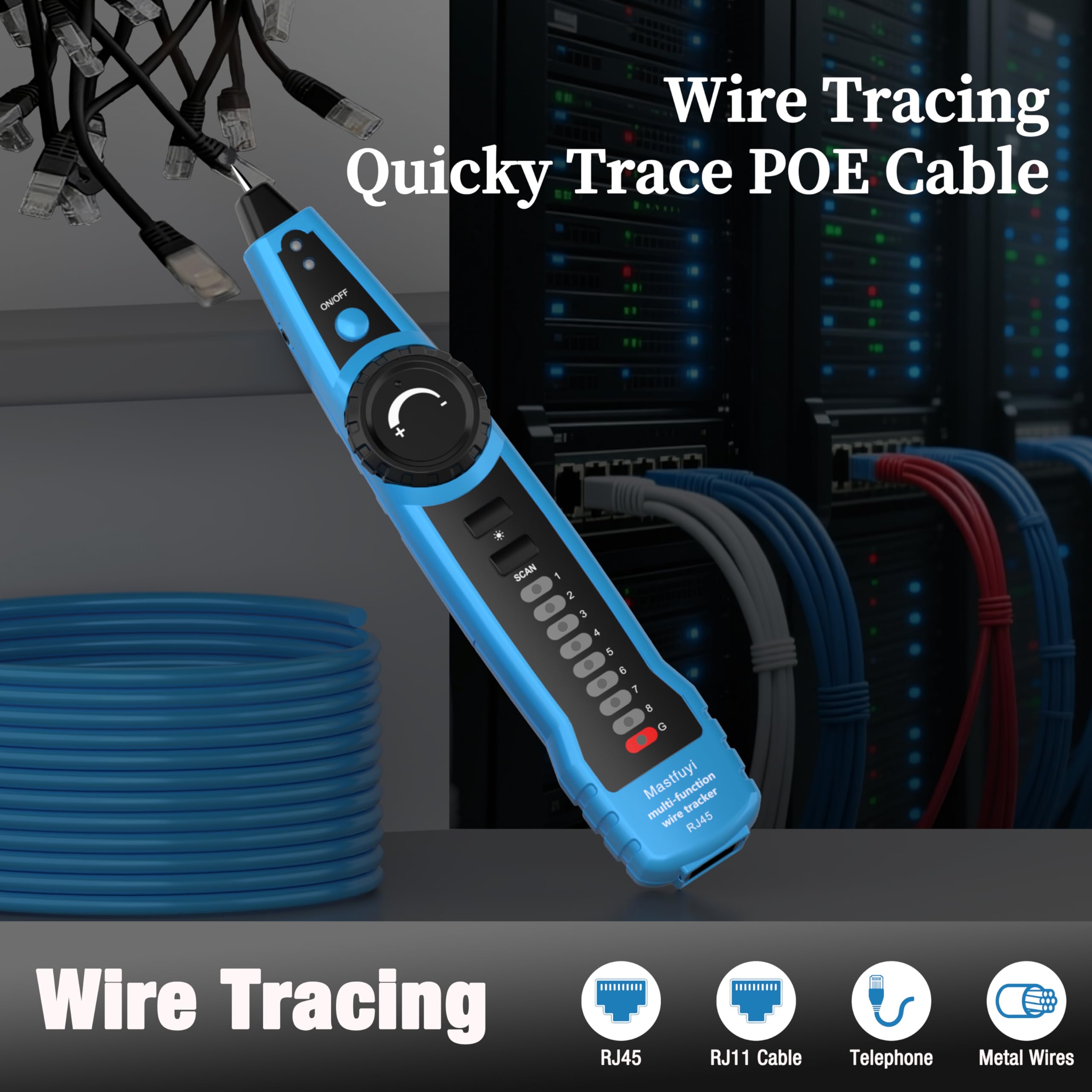 Netwerkkabel Tester, Wire Tracker RJ45 RJ11 LAN kabel Toner Tester Telefoon Line Finder Cat5 Cat6, Ethernet-kabel Tracer Kit Gevoeligheid-Aanpassen Continuïteit-Controleer op kabelsortering - Geen batterij