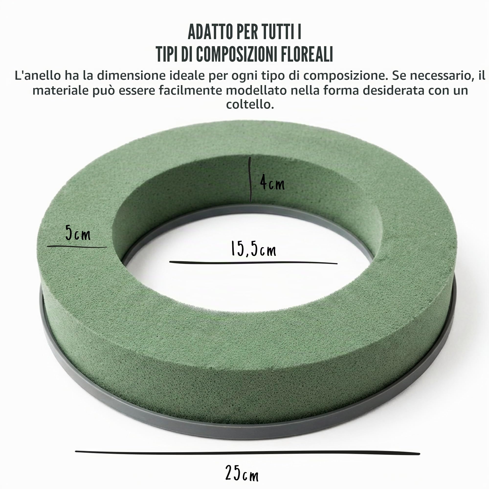 Corona in spugna floreale tonda – Set da 3 pezzi da 25 cm – Spugna da fiorista bagnabile, anello in spugna per composizioni floreali, decorazioni, fai da te per feste e regali, Made in Germany