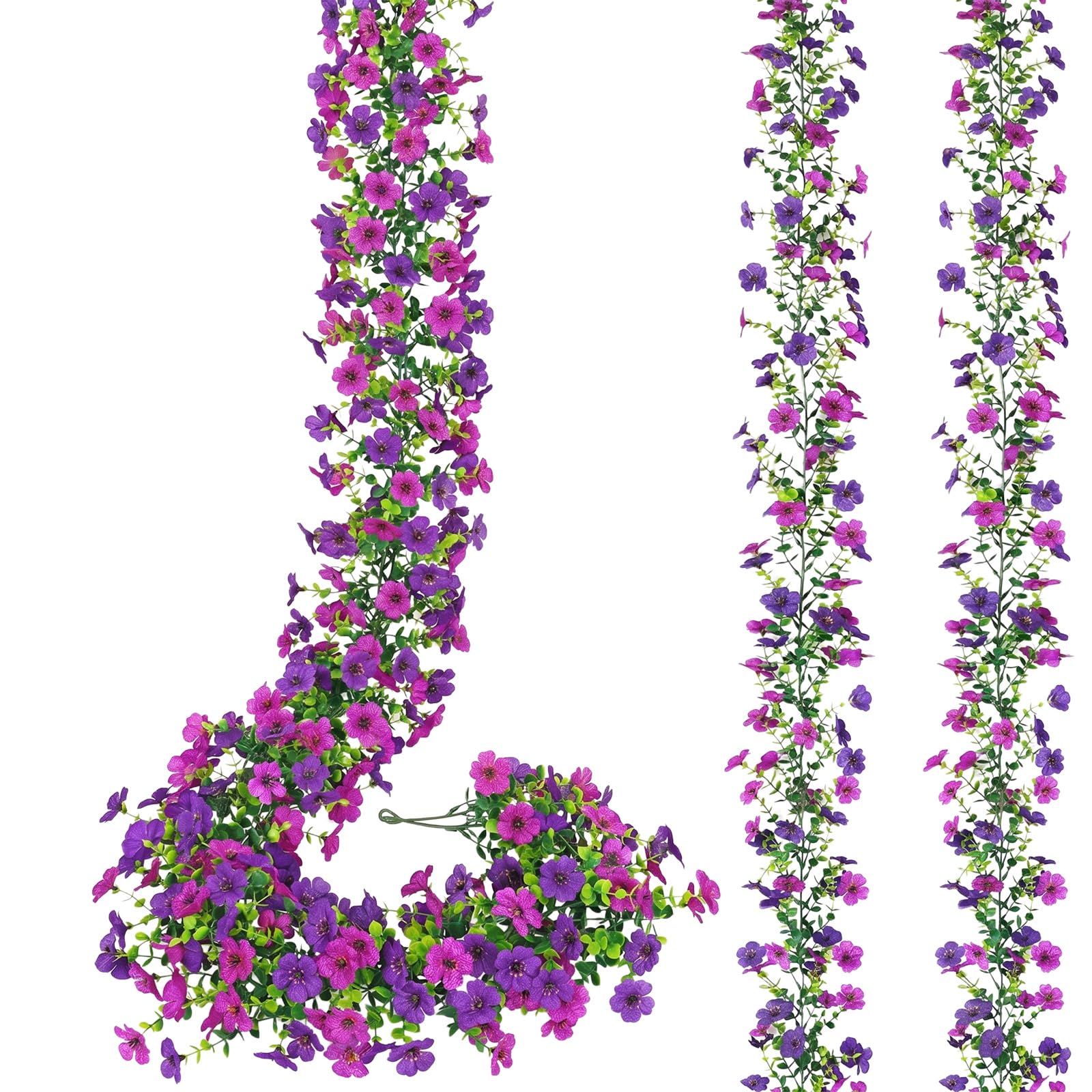 HUANYO Artificial Flower Garland 2PCS 5.9FT Double Color Fake Flower Vines Silk Flowers Hanging Artificial Flowers Decoration for Wedding Arch Party Home Garden Wall Decoration (Purple Lotus Orchid)