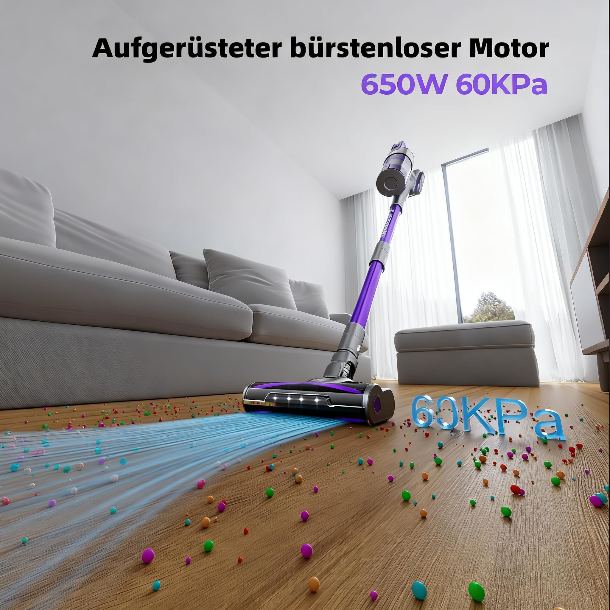 Redkey X18 Akku Staubsauger 60KPa/650W/80Mins, 8-in-1 Anti-Tangle Staubsauger Kabellos mit Display, LED-Bürste, Intelligenter Automatikmodus, für Tierhaare/Teppiche/Hartböden/Auto