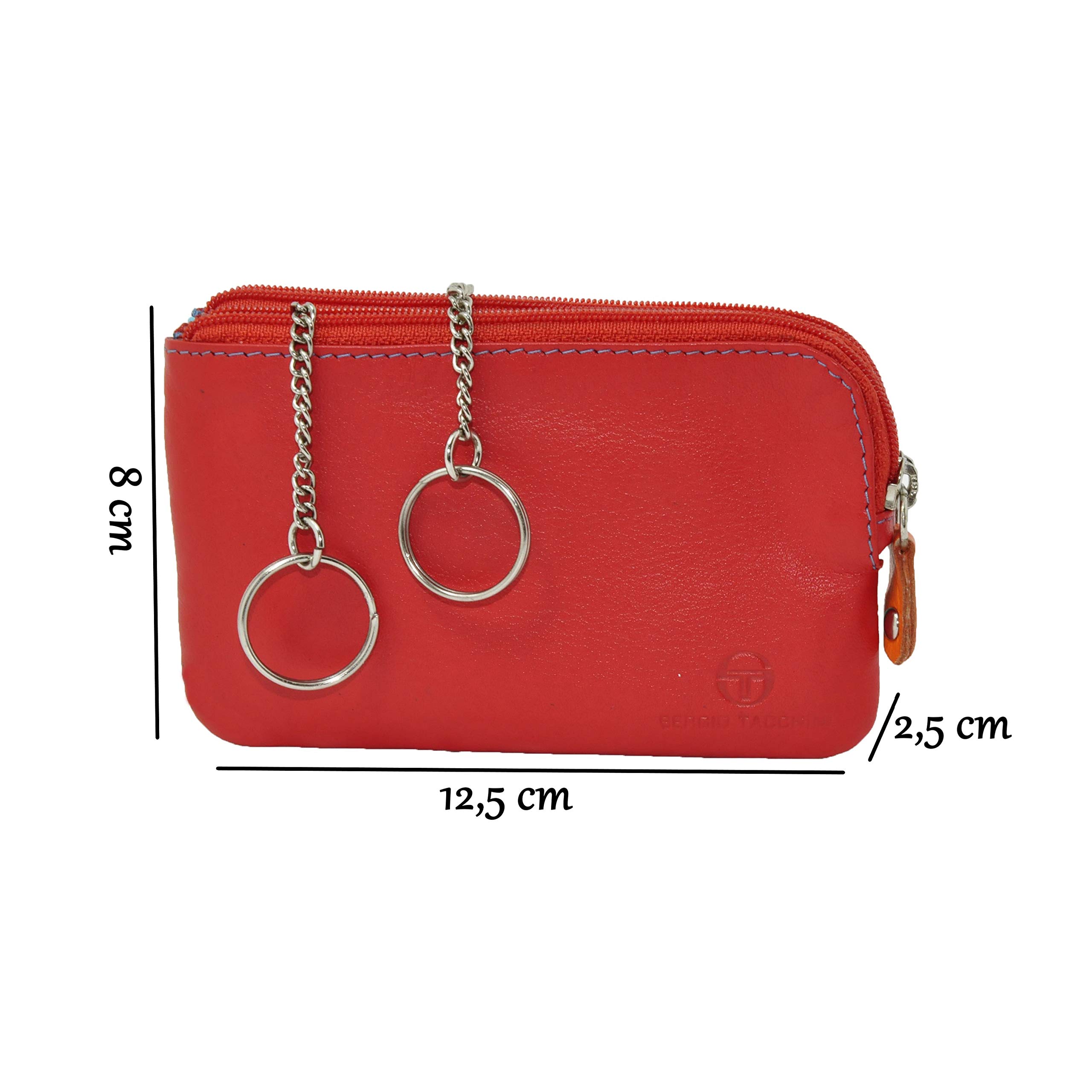 Sergio Tacchini Portachiavi Doppio in Vera Pelle Con Cerniera, Unisex (Rosso)