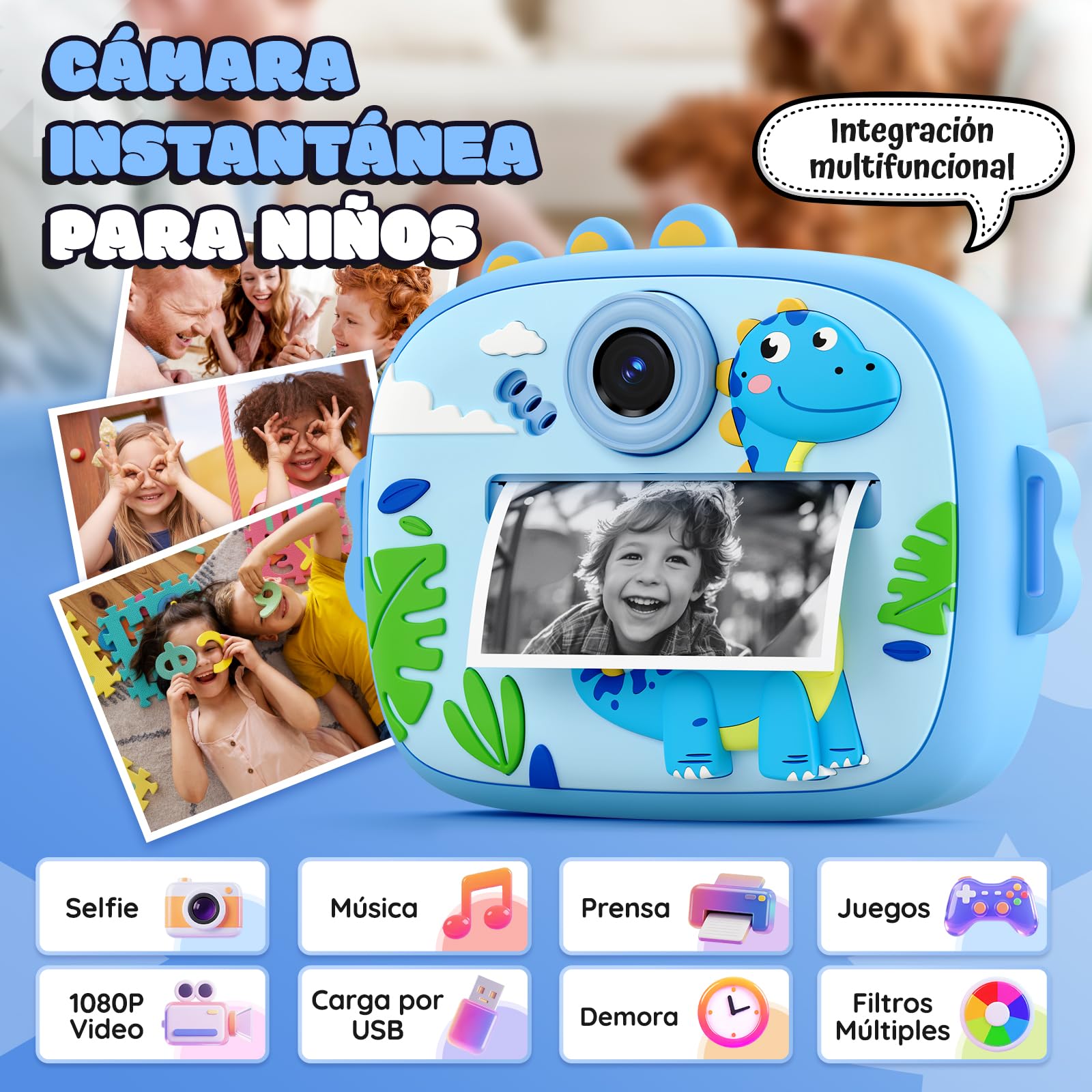 Cámara instantánea para niños, Camara Fotos Infantil instantanea Pantalla de 2,4 Pulgadas, Papel de impresión y Tarjeta de 32 GB, Juguete Regalo para niños y niñas de 3 a 14 años