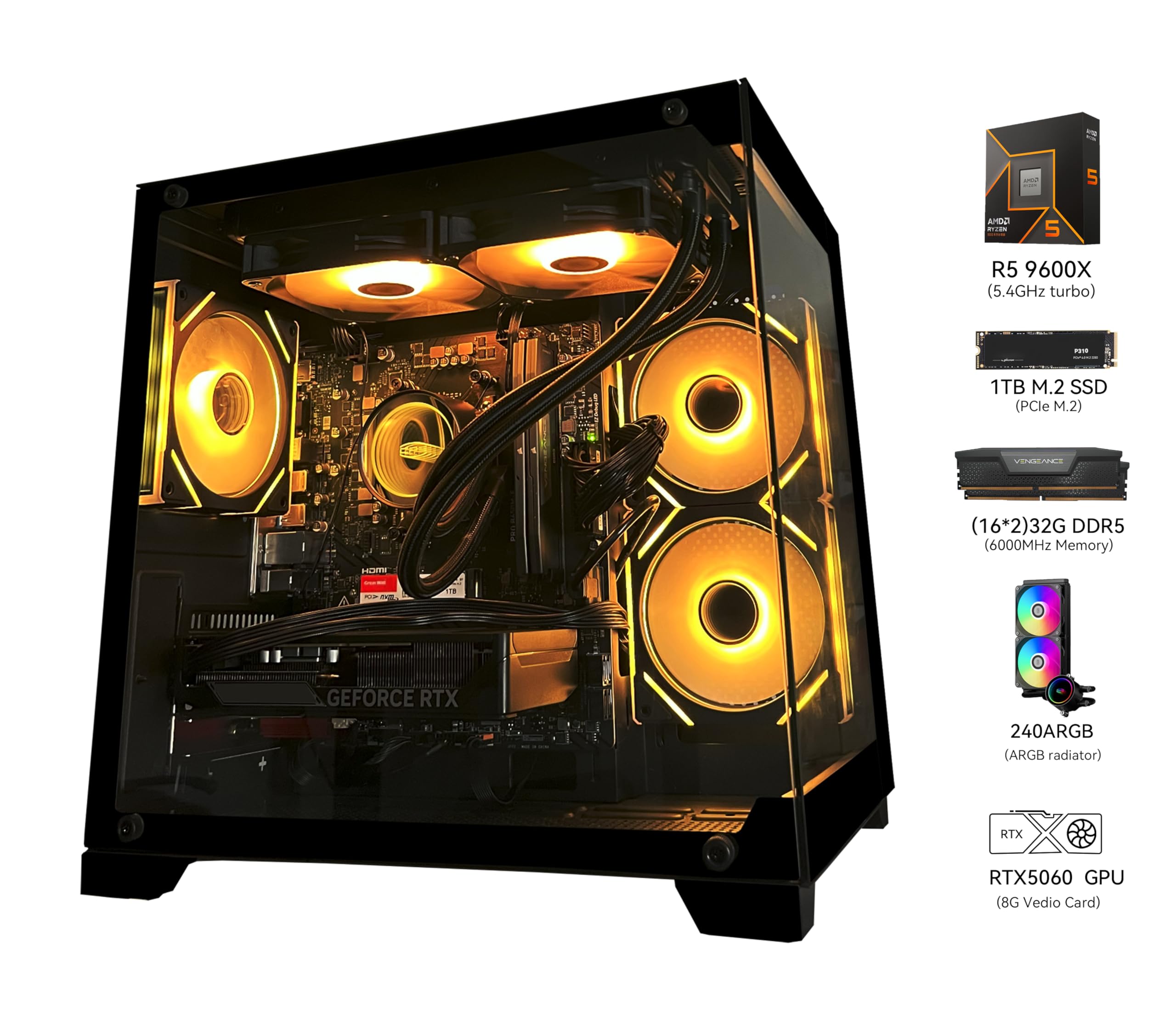 Amazon.com: SKYESEV Gaming Desktop Computer PC,AMD Ryzen 5 9600X