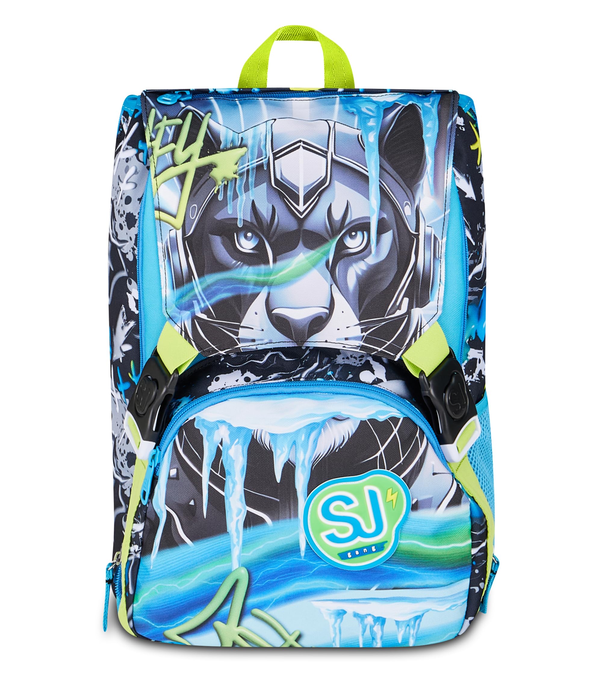 SJ GANG STYLE JAM GANG Zaino Scuola Estensibile Big GLACE PANTHER BOY, Celeste, 24 L, Zip laterali, Maxi ali estraibili lateralmente, Tasca portaborraccia, Scuola elementare e media, Bambino, Ragazzo
