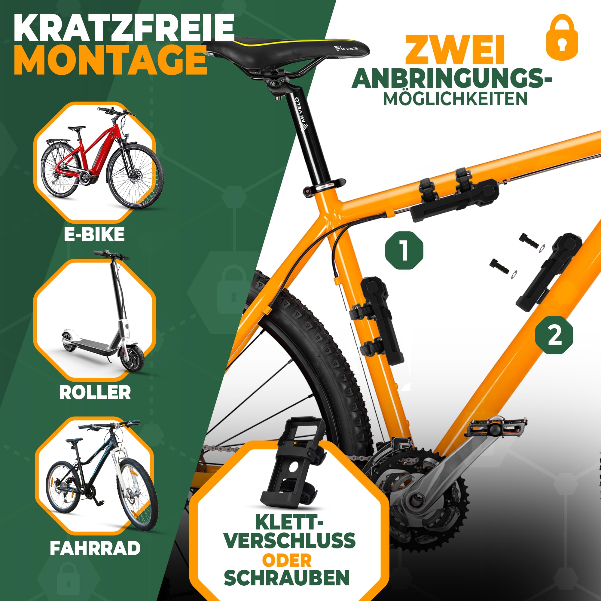 MIVELO Antivol pliable pour vélo - Haute sécurité - 85 cm de long - Serrure à combinaison avec support - Idéal pour vélo électrique, VTT et vélo de route (avec code numérique)