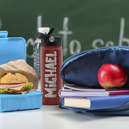 Miniatura 6 de Botella de agua personalizada para niños con sorbete y tapa, sin grabado. Botella de agua personalizada con nombre para niños, 18 onzas, 9 colores,