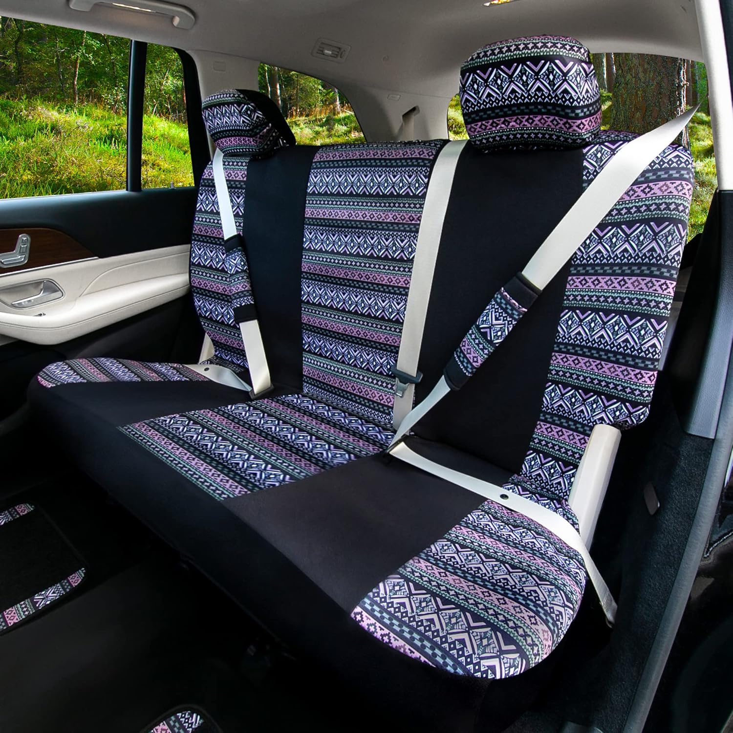 FH Group Car Seat Covers Full Set Southwestern Print Cloth - Universal Fit Automotive Seat Covers, Low Back Front Seat Covers, Solid Back Seat Cover, Washable Car Seat Cover for SUV, Sedan Lavendar