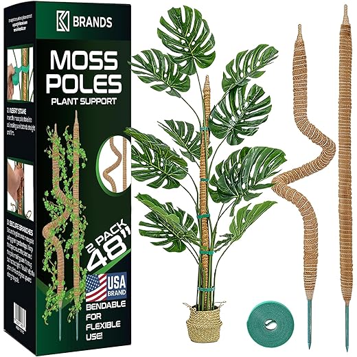 2 Pack 48'' Bendable Moss Pole Monstera Plant Support for Climbing Indoor Plants - Stakes for Potted Climbers - Tall Sticks Indoor Trellis for Houseplants - Accessories for Monstera Pot