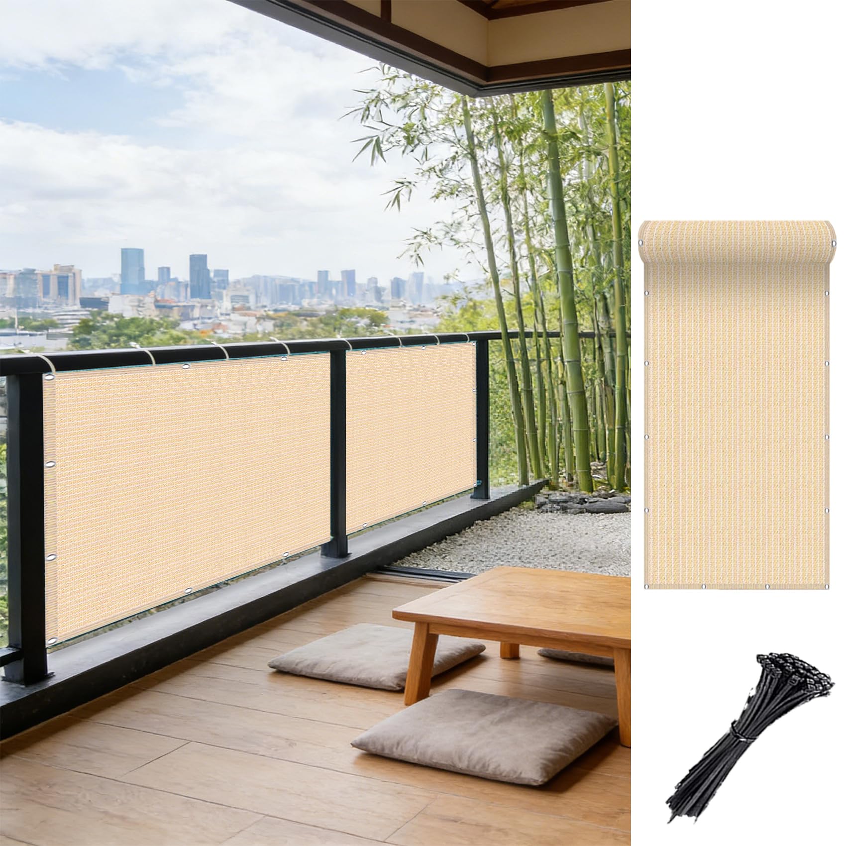 Frangivisto Balcone 0.8 x 3 m Ombreggiante, Antistrappo, Resistente Alle Intemperie, Privacy, Facile da Installare, Schermatura con Occhielli con Occhielli per Giardino, Beige
