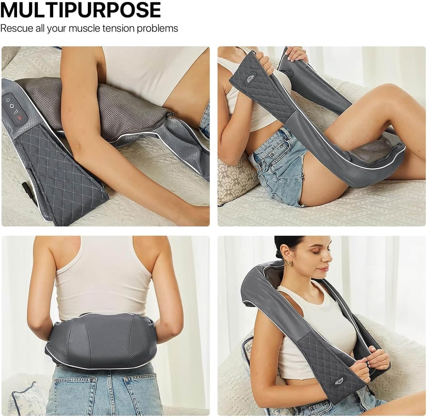 ALLJOY Massaggiatore Cervicale Senza Fili, Massaggiatore per Collo e Spalle con Riscaldamento, Massaggio Shiatsu Elettrico Schiena 3D Tre Velocità Regolabili, Regalo per Uomo Donna