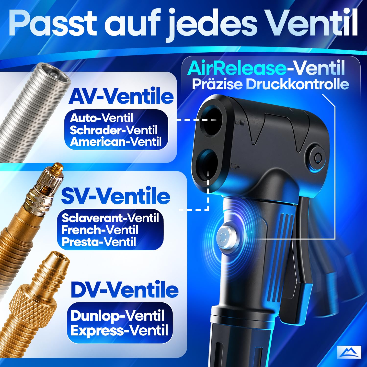 NEXTCOVER® Pompe à vélo toutes les valves avec technologie Airflow I Pompe pour valve de voiture, valve Presta et valve Dunlop I Pompe à air pour vélo avec manomètre I Pompe à air vélo