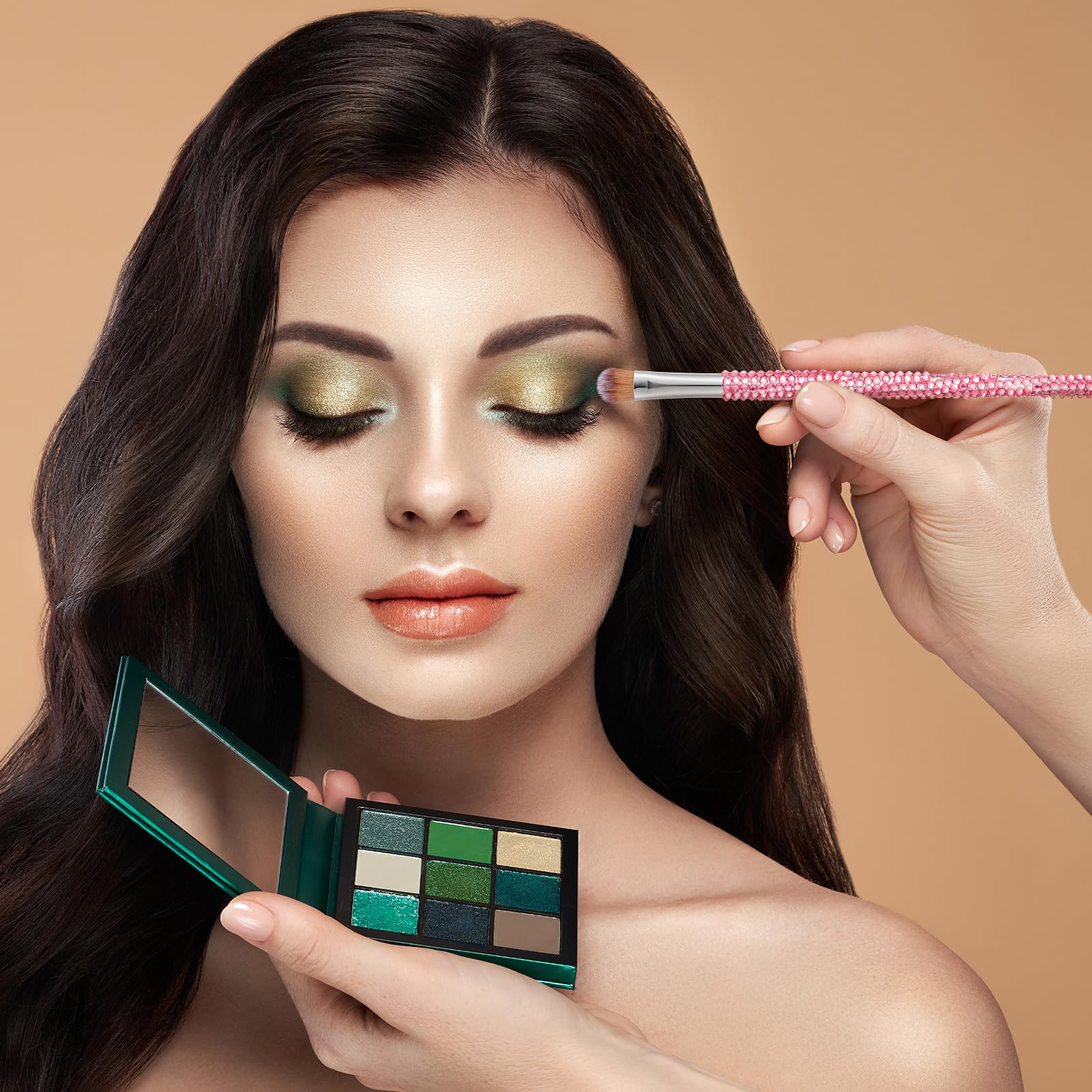 Rtteri 13 Pcs Rhinestone Makeup Brushes Set Yellow Bling Crystal Professional Face Cosmetics Blending Liquid Foundation Powder Concealer Eye Shadows Make up Beauty Tool Glitter with Holder