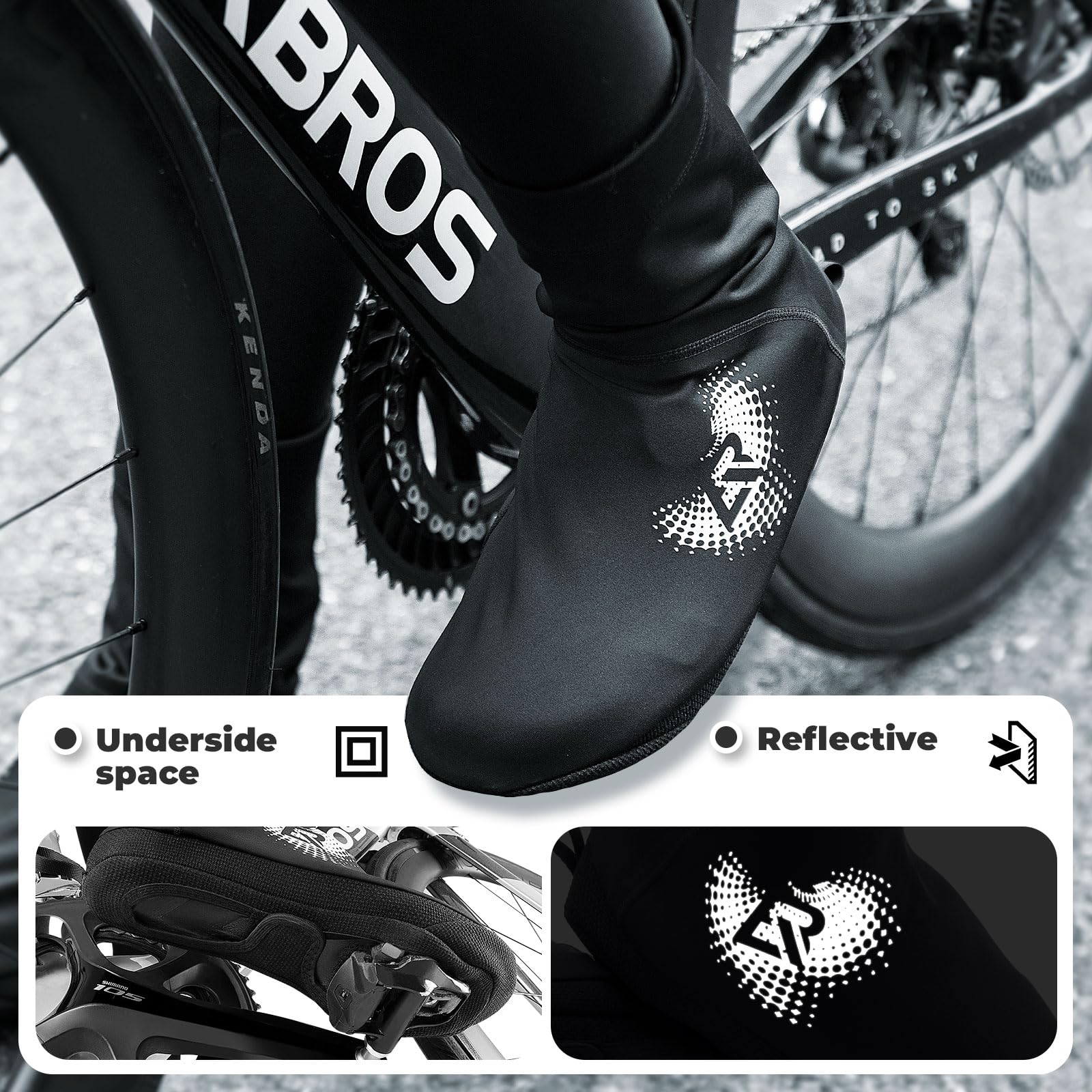 ROCKBROS Couvre-chaussures de Vélo Chaud avec Fermeture à Glissière Guêtres de Randonnée d'Hiver pour Hommes Femmes Couvre-chaussures de Vélo Hydrofuges pour VTT, Vélo de Course, Vélo Gravel, -5 à 10℃