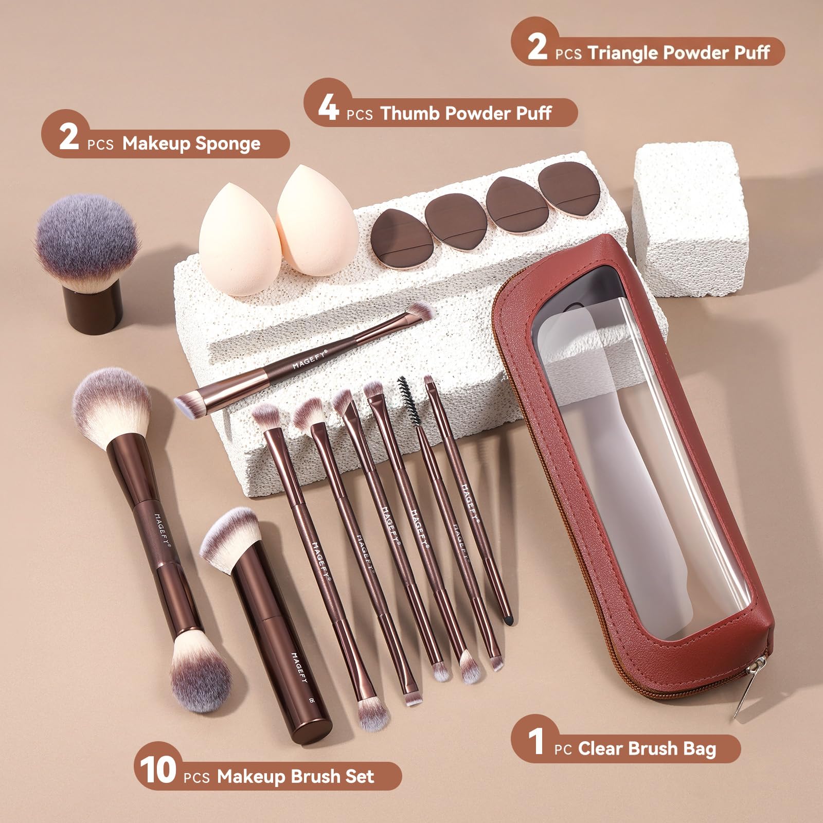 Pennelli da trucco MAGEFY Set di pennelli da trucco professionali per cipria, correttori, ombretti, sopracciglia, conteggio sopracciglia, fard
