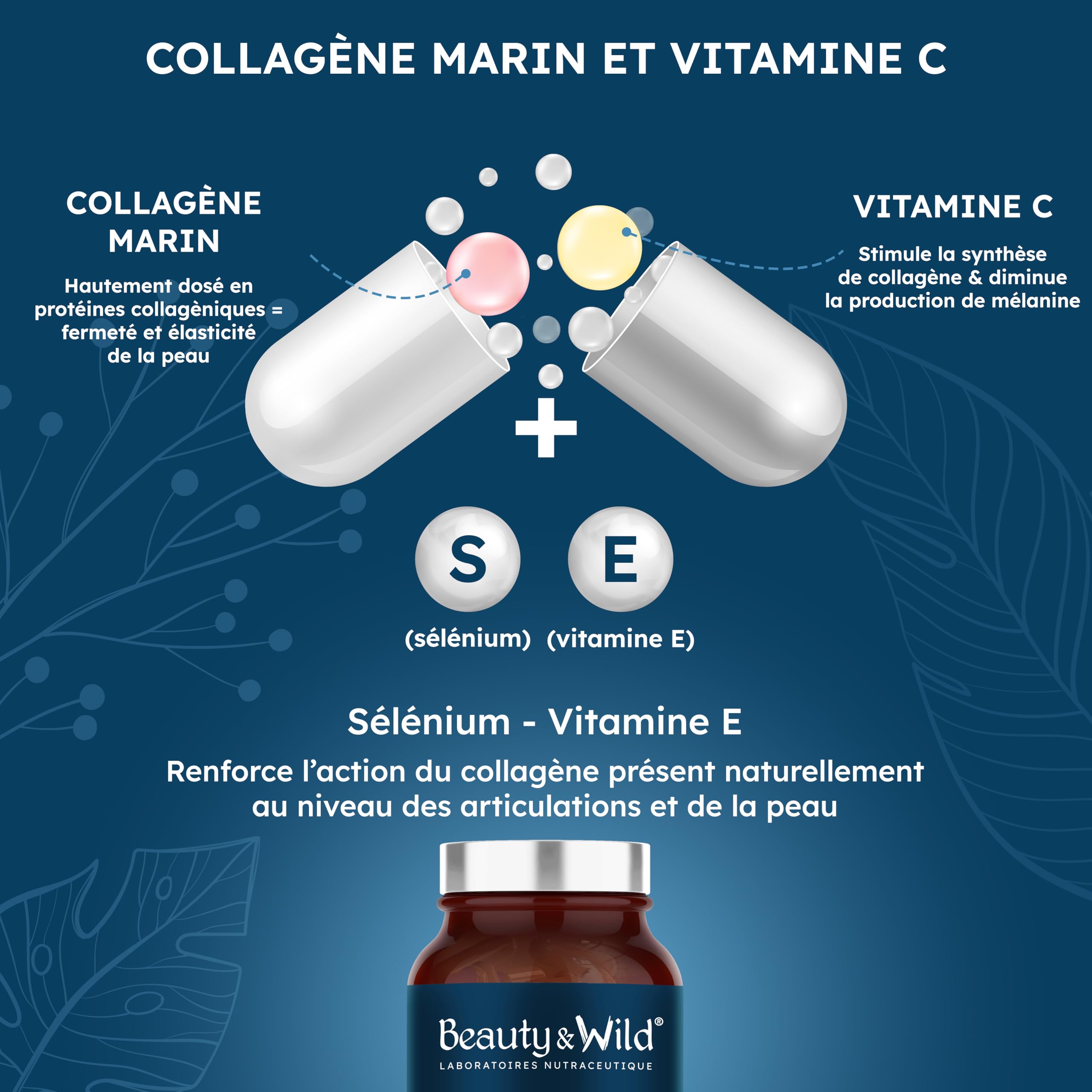 Collagène Marin Hydrolysé Naticol® Type 1 & 3 | Peau Élastique, Lisse & Hydratée | Cheveux Forts & Brillants | Articulations, Anti-Âge, Anti-Rides, Vitamine C, E & Sélénium,120 Gélules