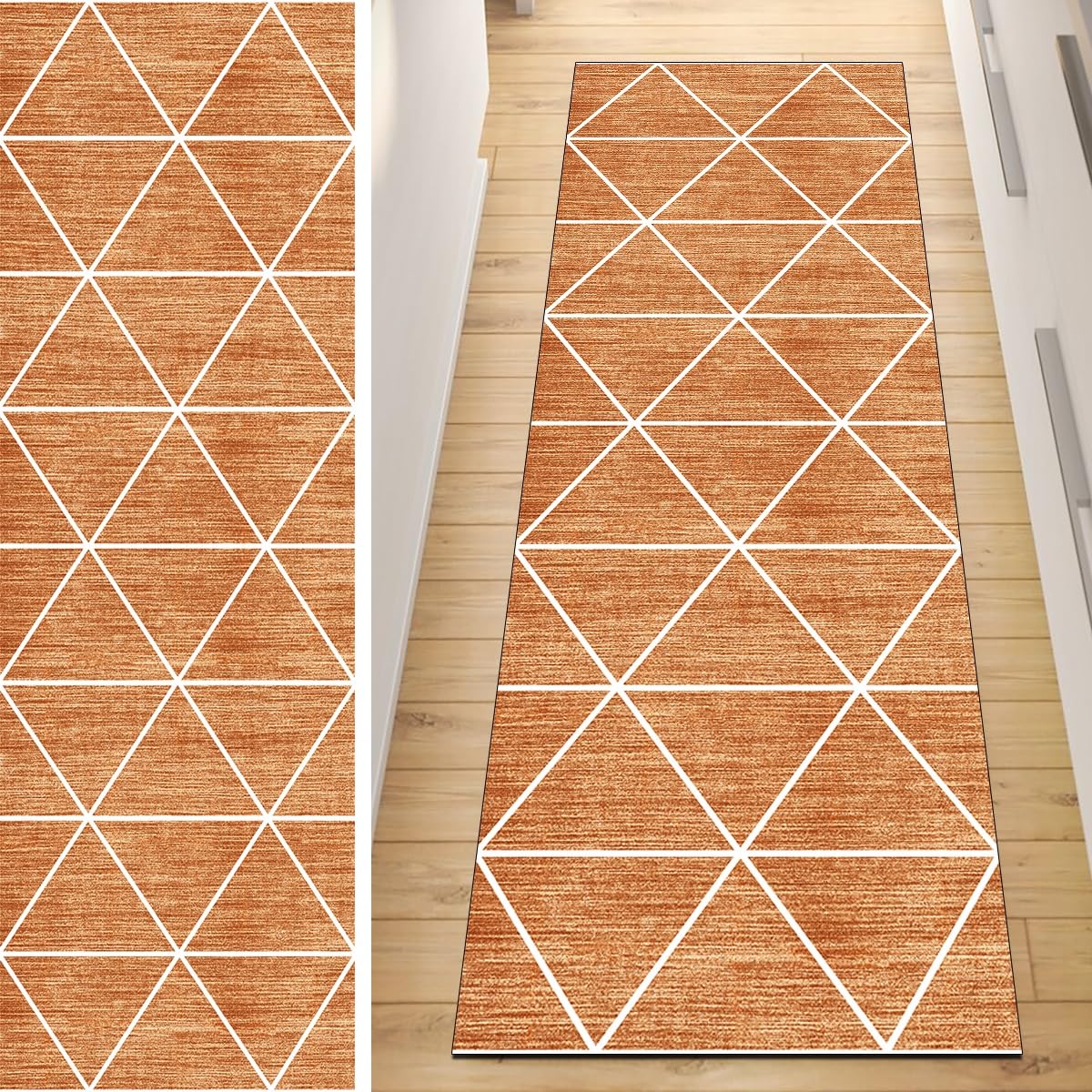 Läufer Flur Küche Teppich rutschfest Orange 50x300CM Lang Kücheläufer Waschbar Meterware Modern Teppichmatten Korridor Polyester Wohnzimmer Schlafzimmer 40-120cm Breit, Anpassbare Größe