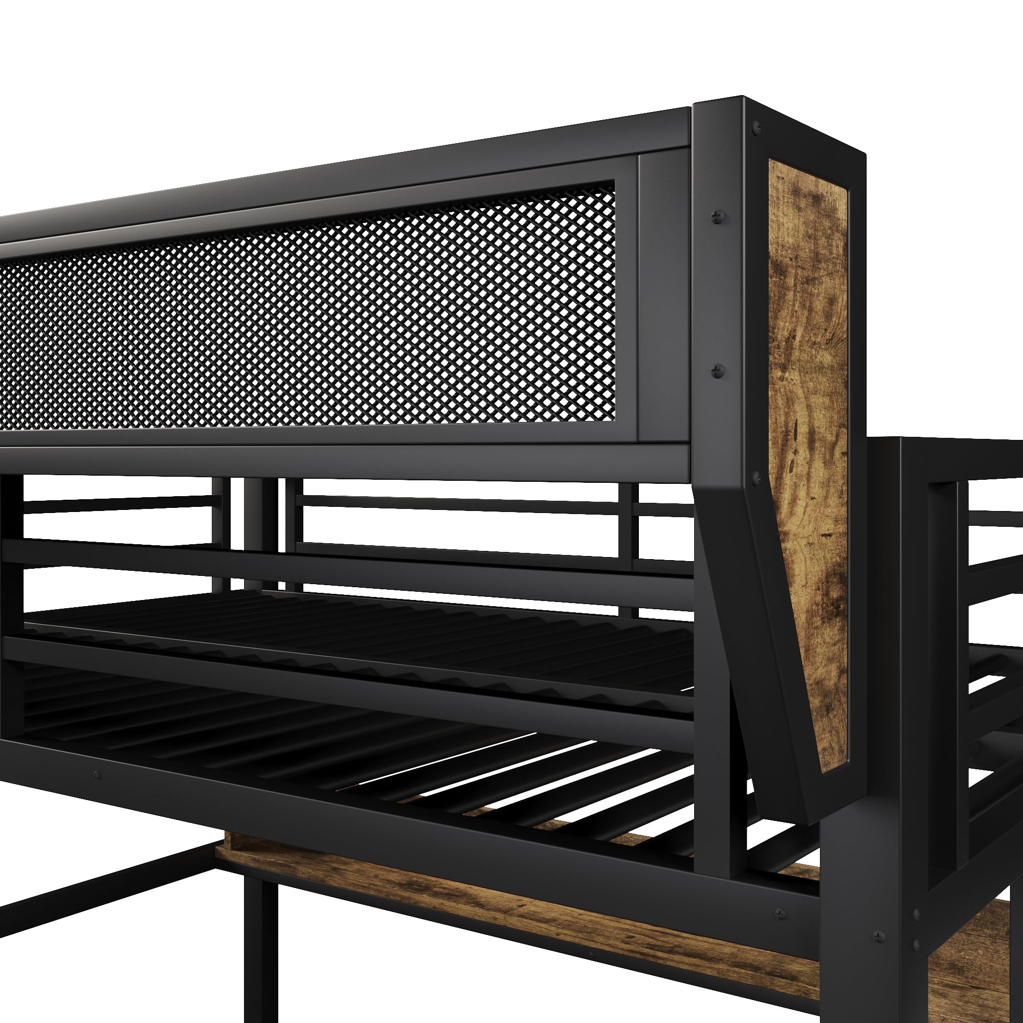 Soweiz Litera de hierro, cesta de almacenamiento, 2 cajones de hierro, luz LED, sin colchón (negro, 140 x 200 cm)