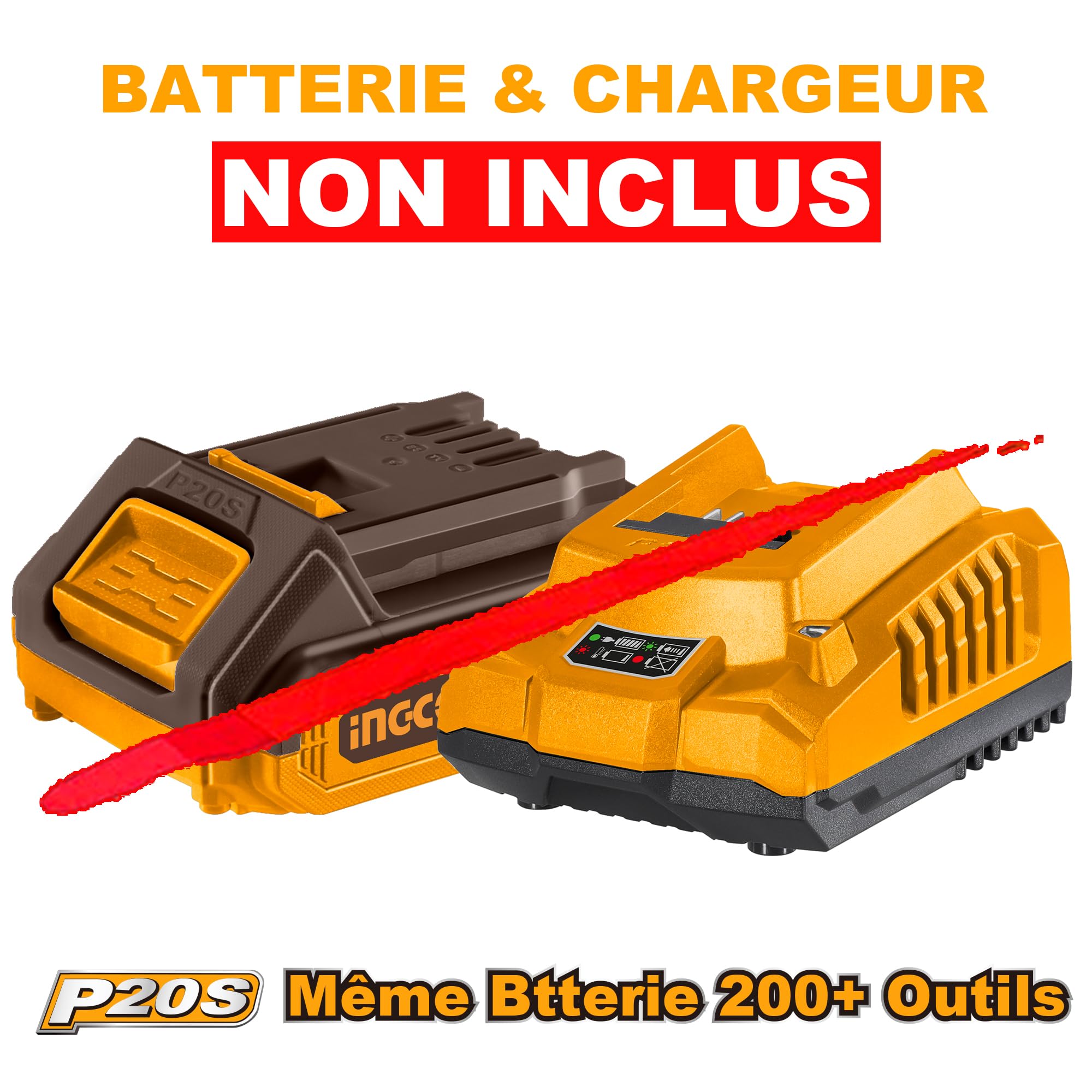 INGCO Pistolet à Air Chaud Sans Fil 20V (Produit Seul) Contrôle de Température Variable, 300/550 °C, Decapeur Thermique Portable avec 3 Buses HGLI2002