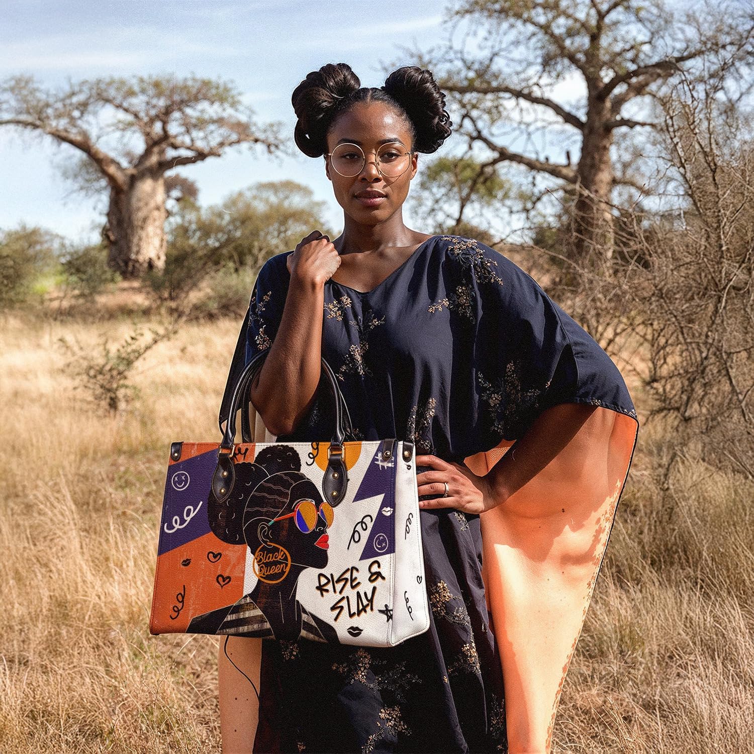 Afroyla African Black Women's Leather Bag, Medium Size, Premium Vegan Leather, Valentine's Day Gifts for Her, Wife, or Mother - Image 10