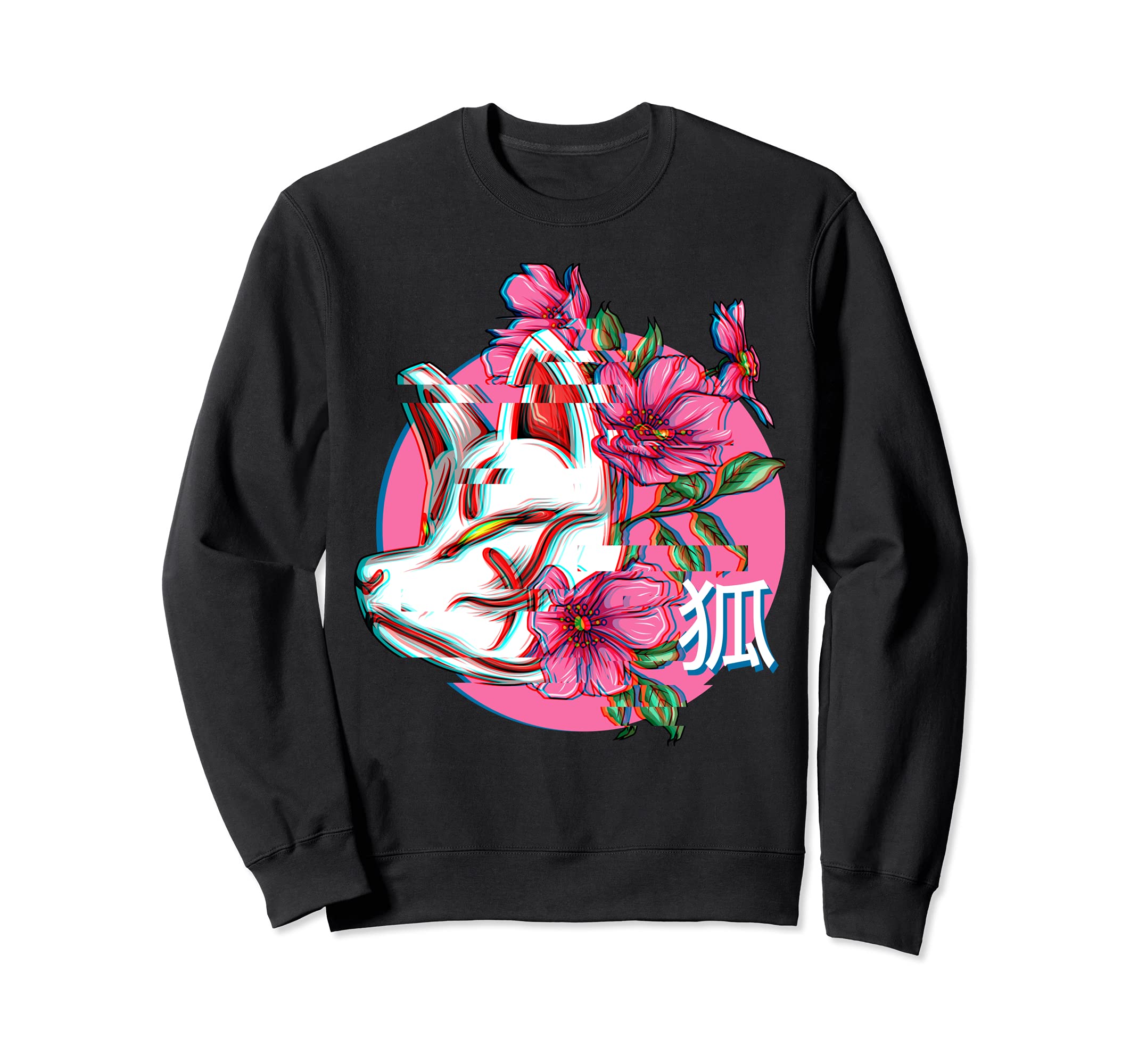 Glitch Kitsune Aesthetic Kirschblüte GeschenkJapan Anime Mask Kitsune Soraka Flowers Vaporwave Sweatshirt