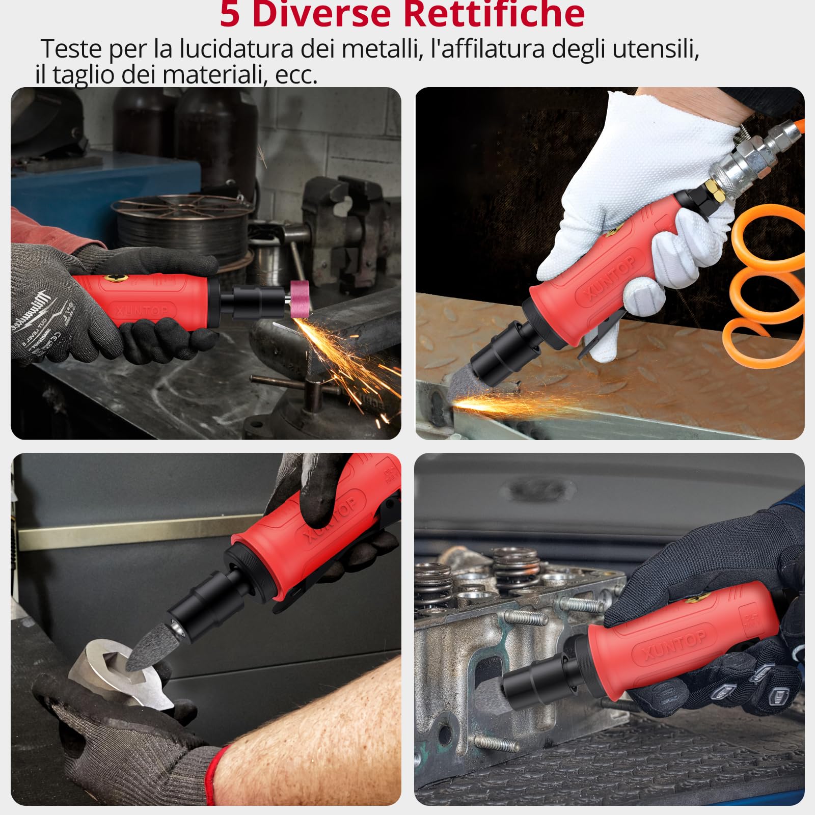 XUNTOP 1/4" Smerigliatrice Pneumatica Diritta Air Die Grinder 25000RPM Smerigliatrice ad Aria Compressa per Smerigliatura Taglio Lucidatura Saldatura Riparazione con 1/4" e 1/8" Pinze di Serraggio