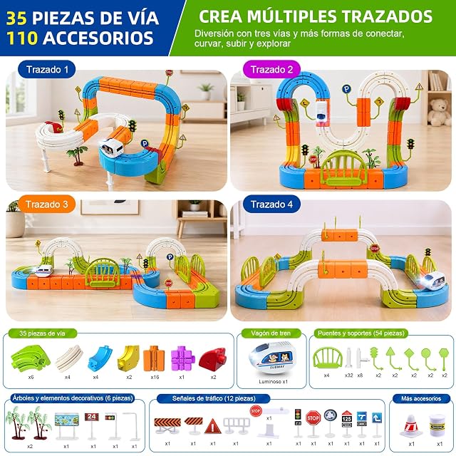 Foto 4 de 8 de Circuito de Tren eléctrico de Cubos de 145 Piezas, Set de Tren 3D antigravedad