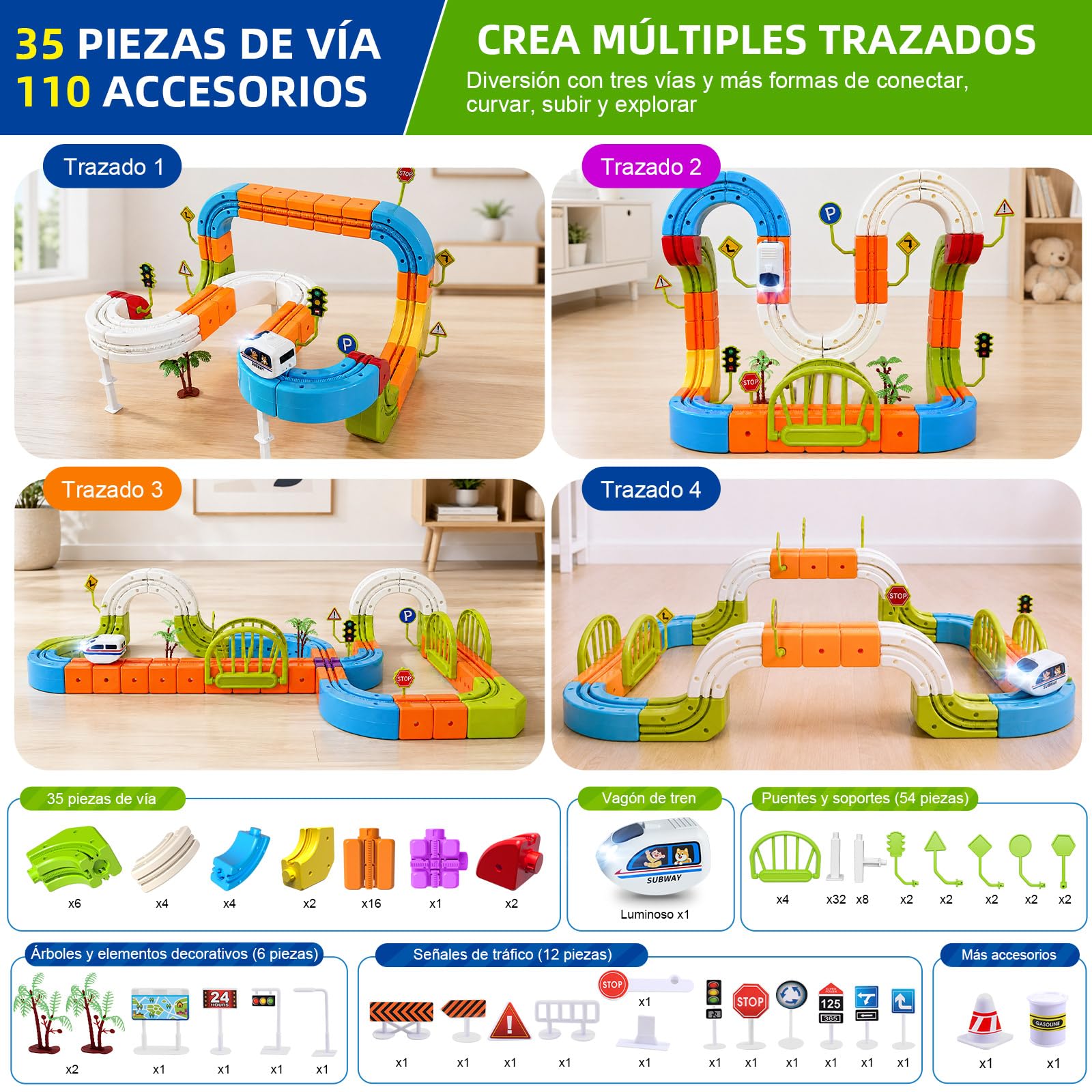 Circuito de Tren eléctrico de Cubos de 145 Piezas, Set de Tren 3D antigravedad, Juguete de vías DIY para Construir, Juguete Educativo Stem y Regalo Creativo para niños de 3 a 8 años