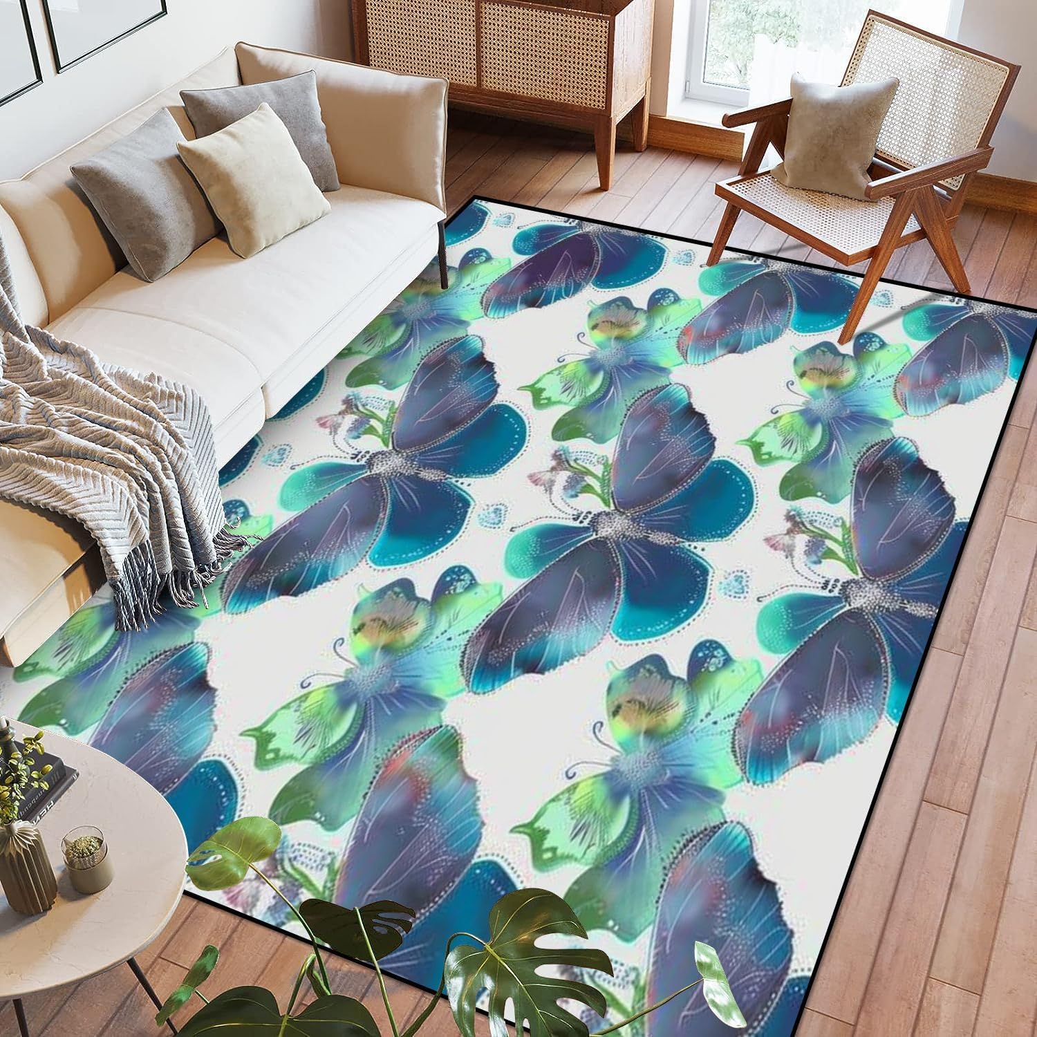 Rug, Non Slip Entrance Carpet Runner Colorful Flowers And Butterflies Laundry Room Runner Area Rug Kitchen Floor Carpet Runner Mat For Living Room Bedroom Dining Room 120 X 160 Cm -3304602598864