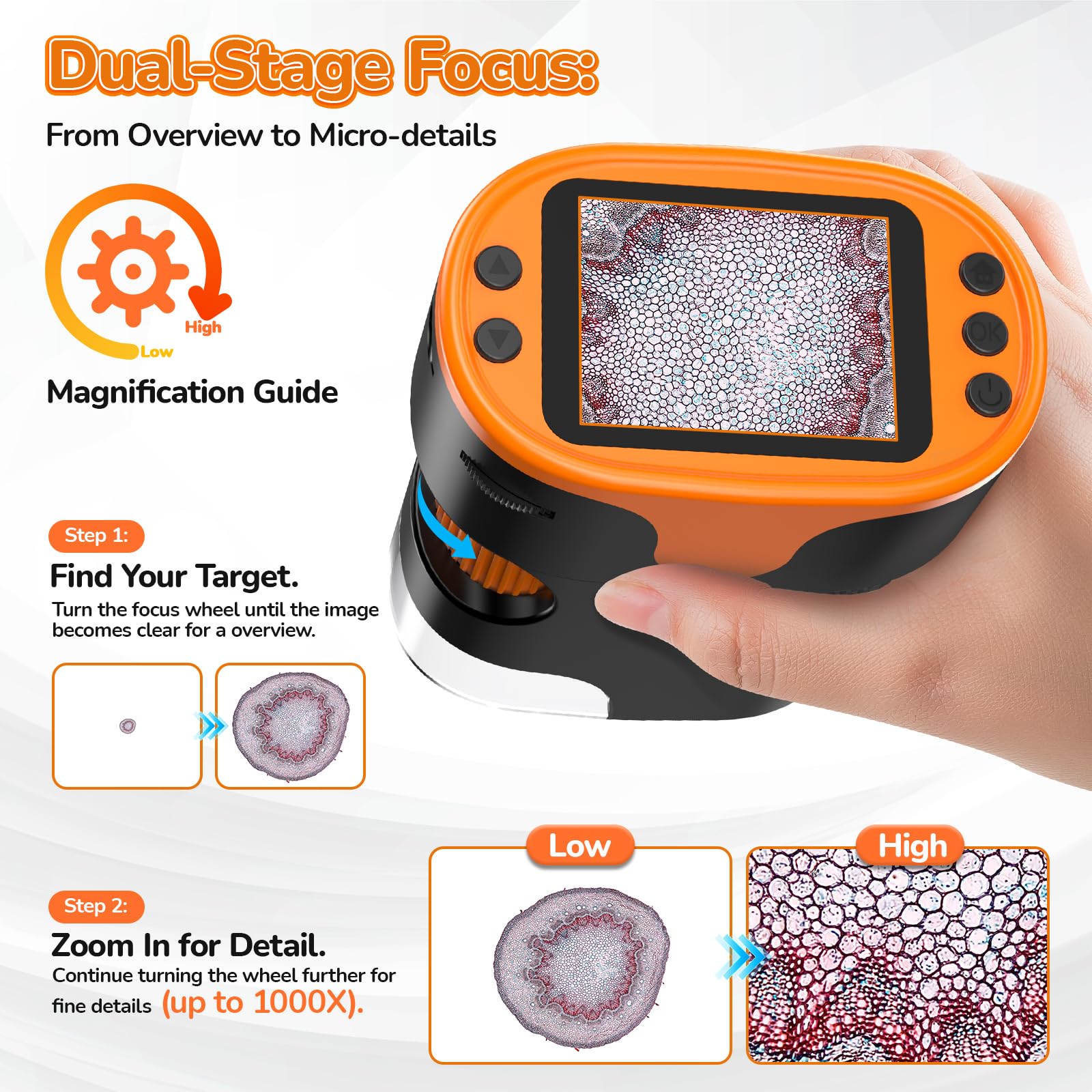 Digital Microscope for Kids Pocket Miniscope: 2.0" 4K Screen with 32G Card EVA Case - Image 3