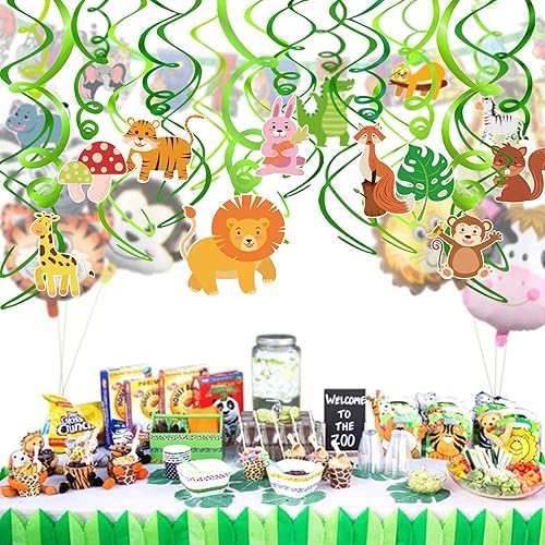 Miniatura 6 de HOWAF Decoraciones de fiesta de animales de safari de selva, 30 piezas de remolinos colgantes de animales de la selva, remolinos de papel de