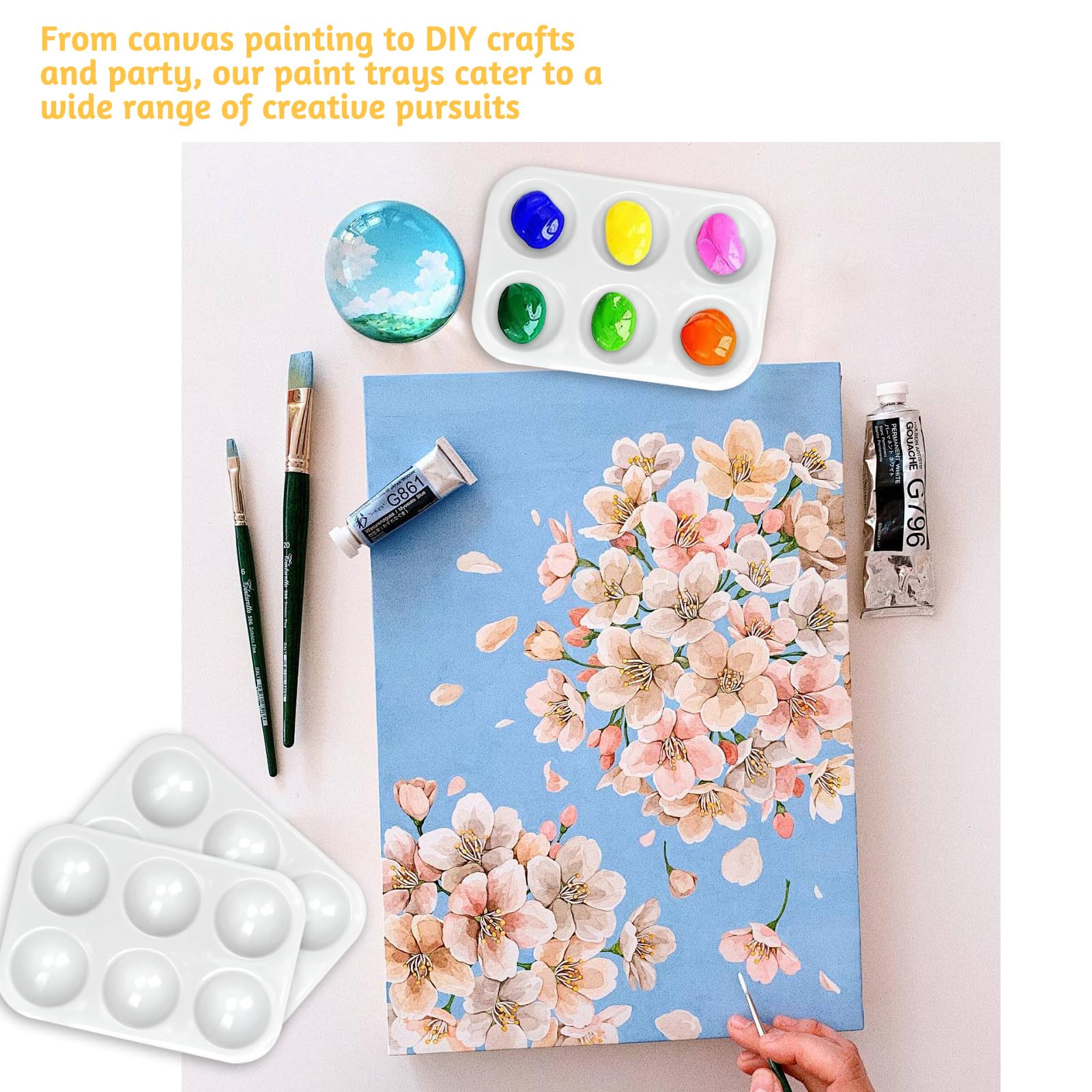 Lot de 100 plateaux de peinture en plastique pour enfants ou étudiants - Plateau de peinture à l'aquarelle pour fête de peinture, loisirs créatifs et peinture artistique