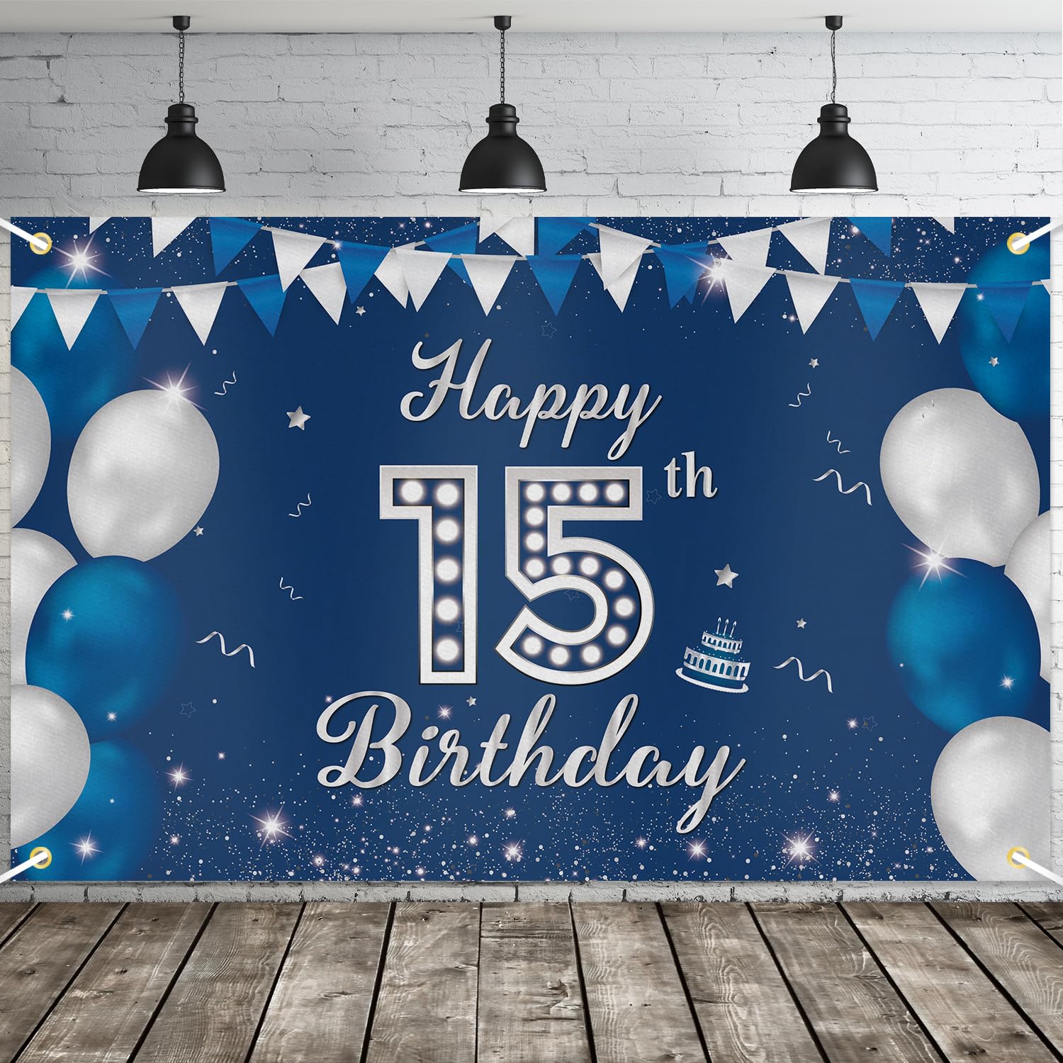 JOYKY Blue Silver 15th Birthday Banner, Boys, 70.8 x 45.2 Inches — image 1