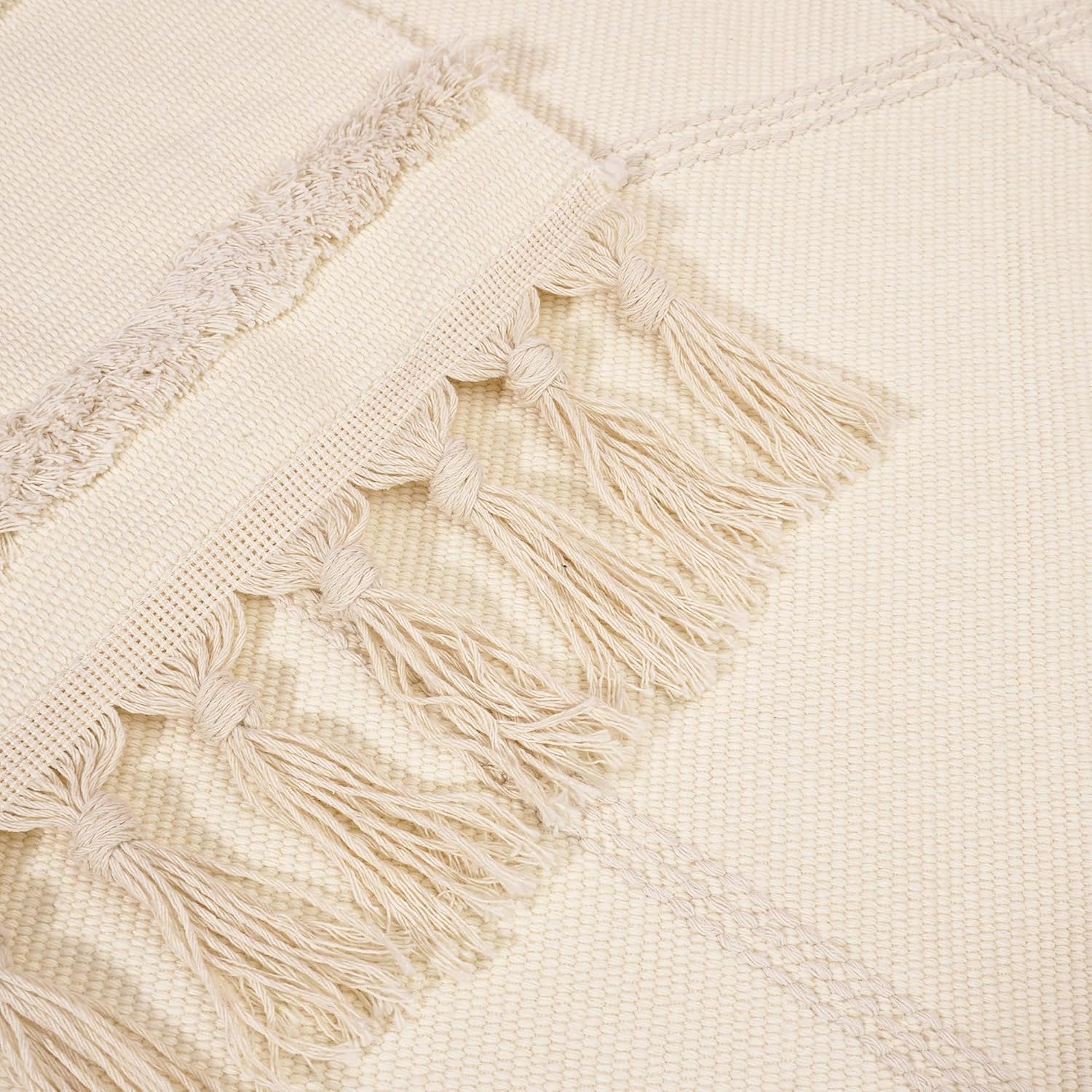 Tappeto passatoia boho beige, trapuntato in cotone con nappa, lavabile per bagno, cucina, soggiorno, camera da letto, corridoio, sala da pranzo (beige, 180 x 60 cm)