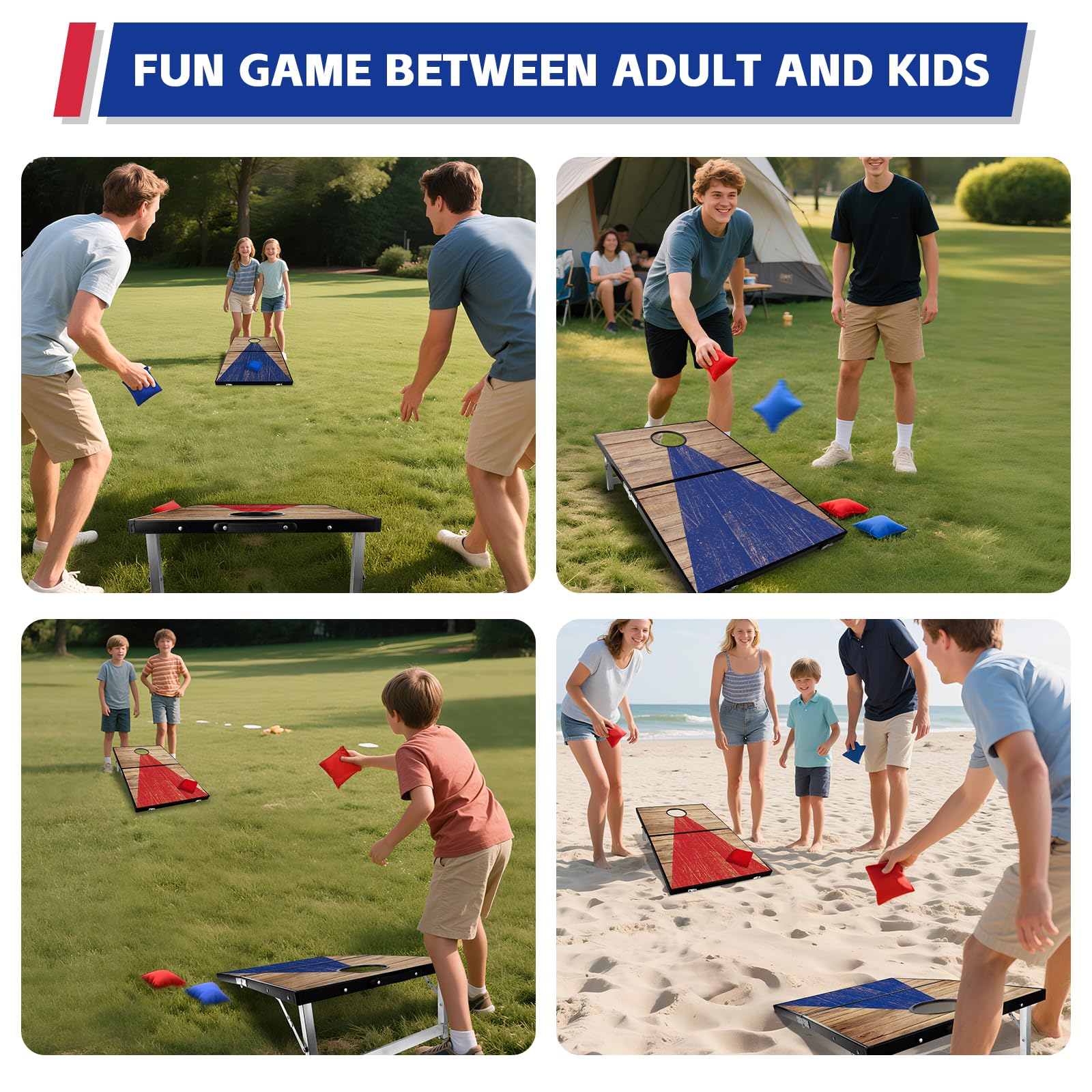 NZQXJXZ Set di cornhole in alluminio 2 in 1 per esterni, con 8 pouf e borsa per il trasporto, per cortile, prato, spiaggia, campeggio, set da gioco all'aperto