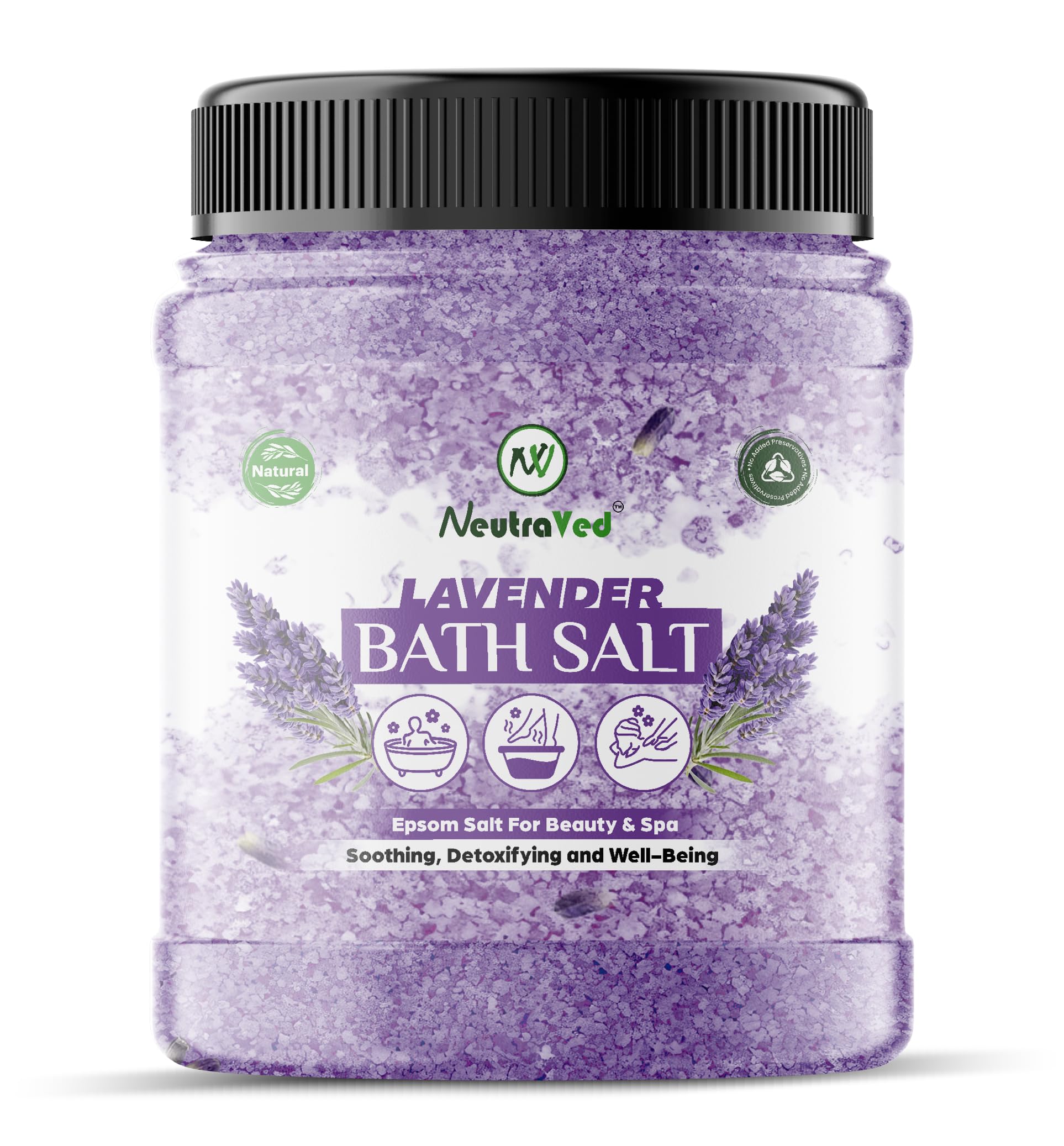 NeutraVed Lavender Bath Salt 500gm | Epsom Salt for Foot Soak, Bath | Relives Aches & Pain | Enriched with Lavender Essential Oil - 500gm-image-20