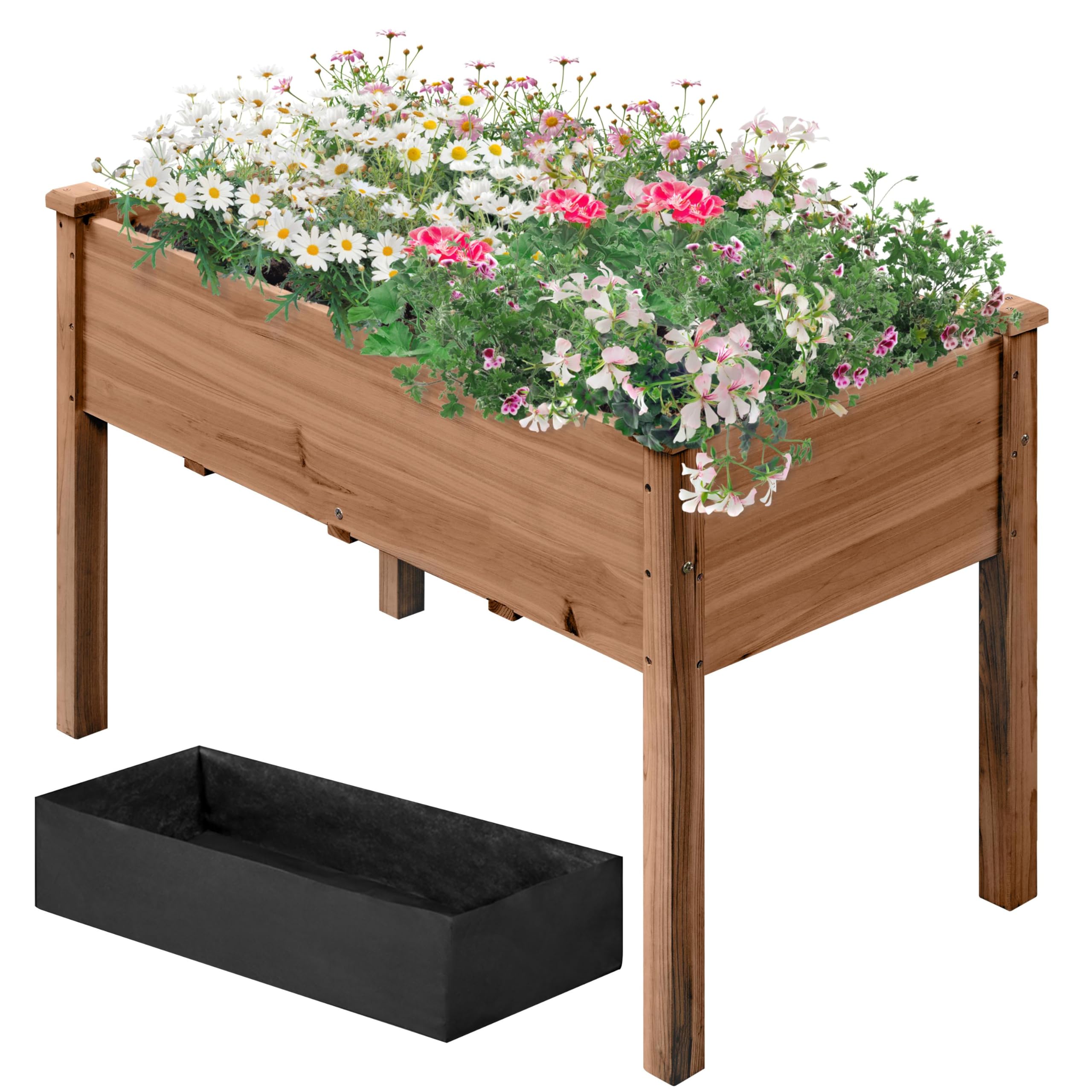 Yaheetech Hochbeet Pflanzkasten Blumenbett aus Holz, Kräuterbeet Frühbeet mit Abflusslöchern für Garten Balkon, Dunkelbraun 120,5 × 59 × 76 cm (LxBxH)