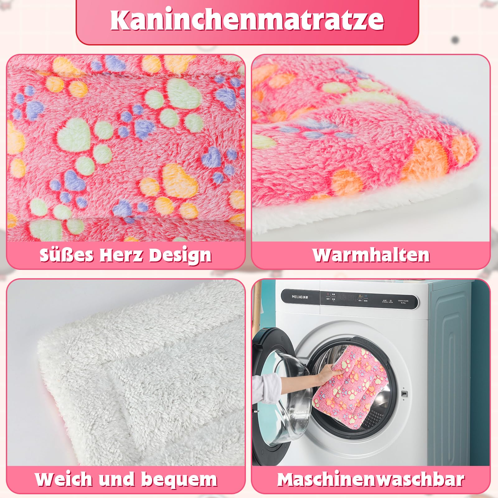 5 Coperte In Pile Per Animali - 32x25 Cm A Forma Di Zampa O Cuore Per Conigli, Gatti, Criceti - Foto 11