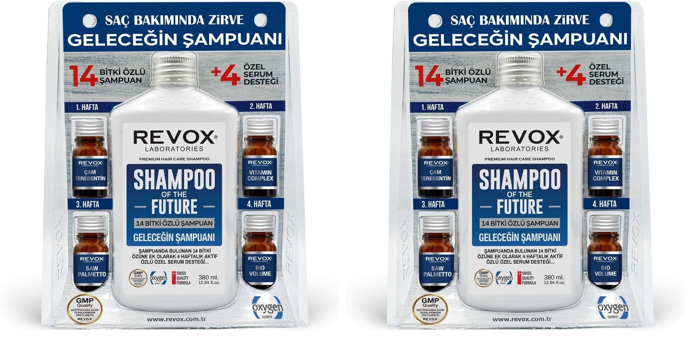 Revox Bitkisel Şampuan Ve Aktif Özlü 4 Adet Özel Destek Serumu Saç Bakım Seti Geleceğin Şampuanı (2 paketi)