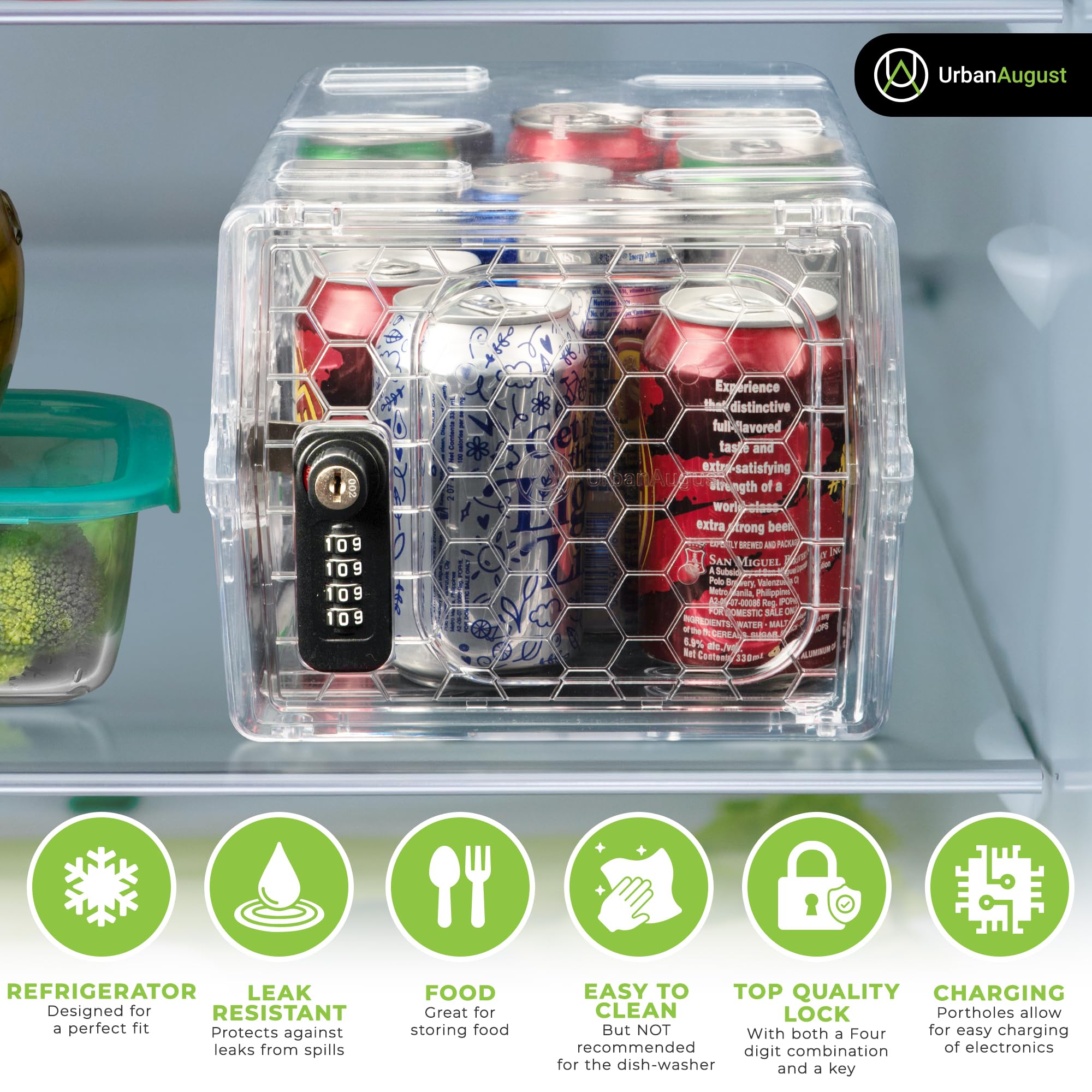 Urban August Double Combination & Key Lock Box - Hygienische abschließbare Box für Medizin, Lebensmittel & Elektronik - Schloss für Haus & Büro - Industriequalität Kunststoff - (Transparent)